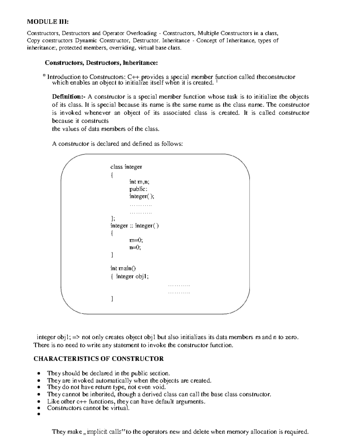 C++ Module III: Constructors, Destructors & Inheritance Concepts - Studocu