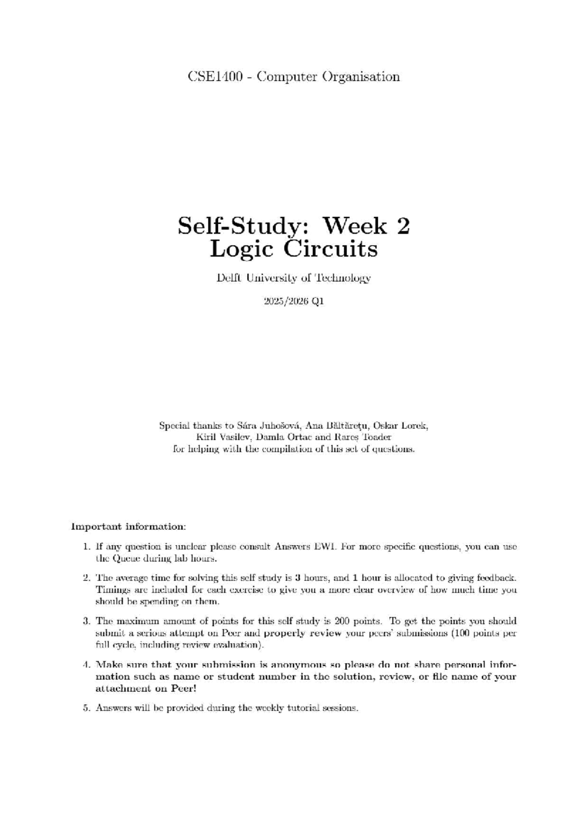 Self Study Questions for CSE1400 Computer Organisation Week 2 - Studeersnel