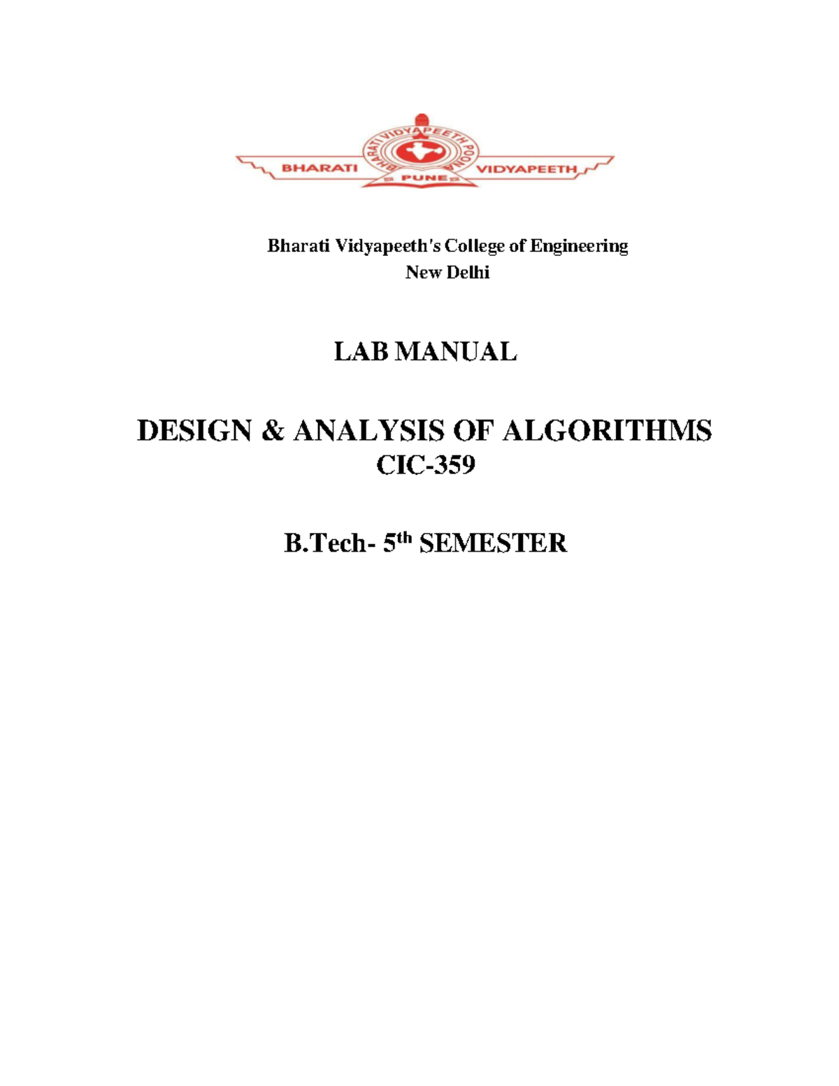 DAA Lab Manual (5th Sem) - Design & Analysis of Algorithms - Studocu
