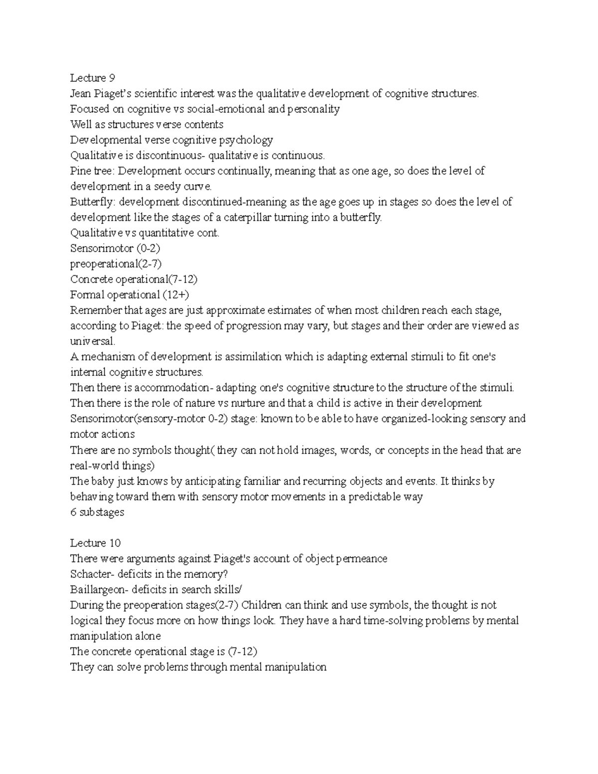 Lecture Notes on Piaget’s Cognitive Development Theory (PSY101 ...