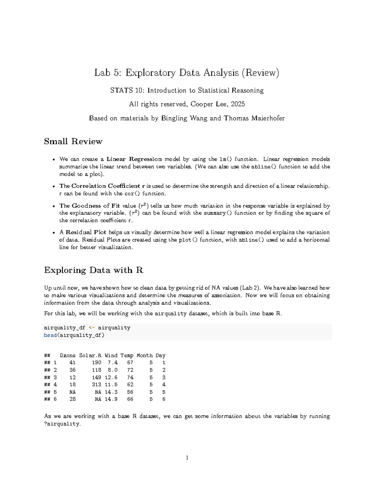 Lab 5: Exploratory Data Analysis Techniques in STATS 10 - Studocu