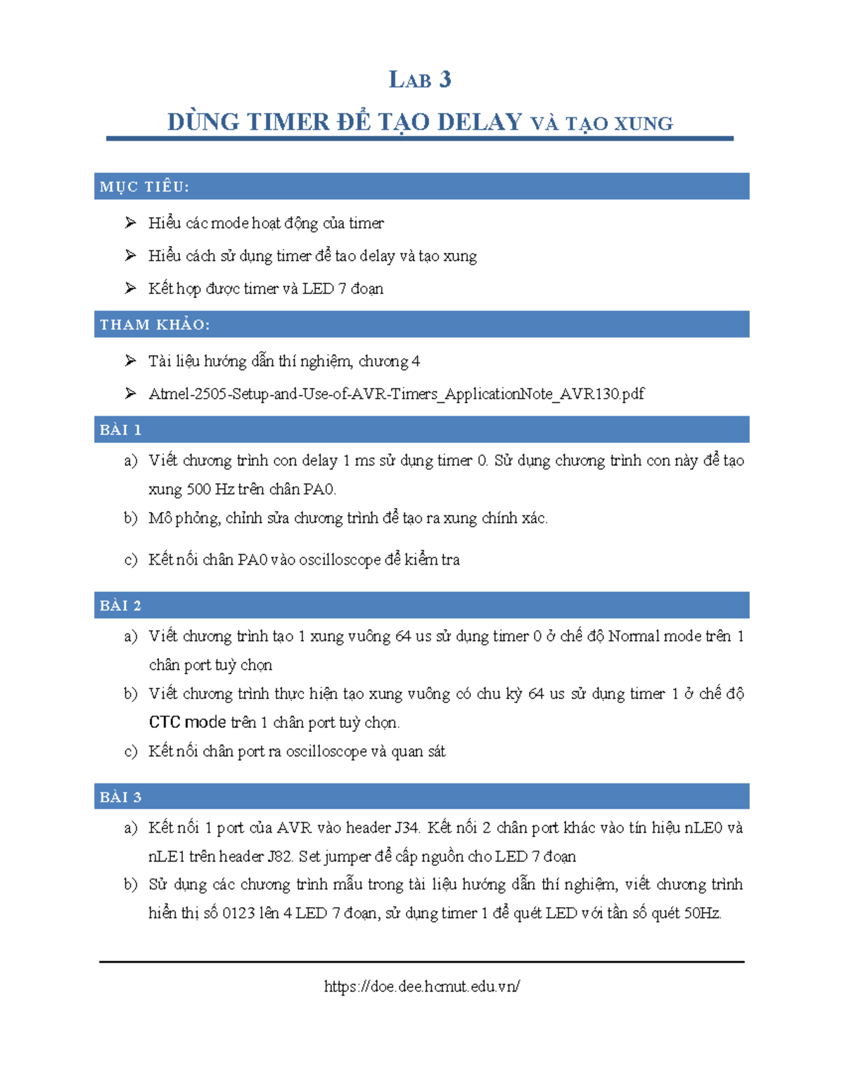 LAB 3: Sử Dụng Timer Để Tạo Delay và Xung - Studocu