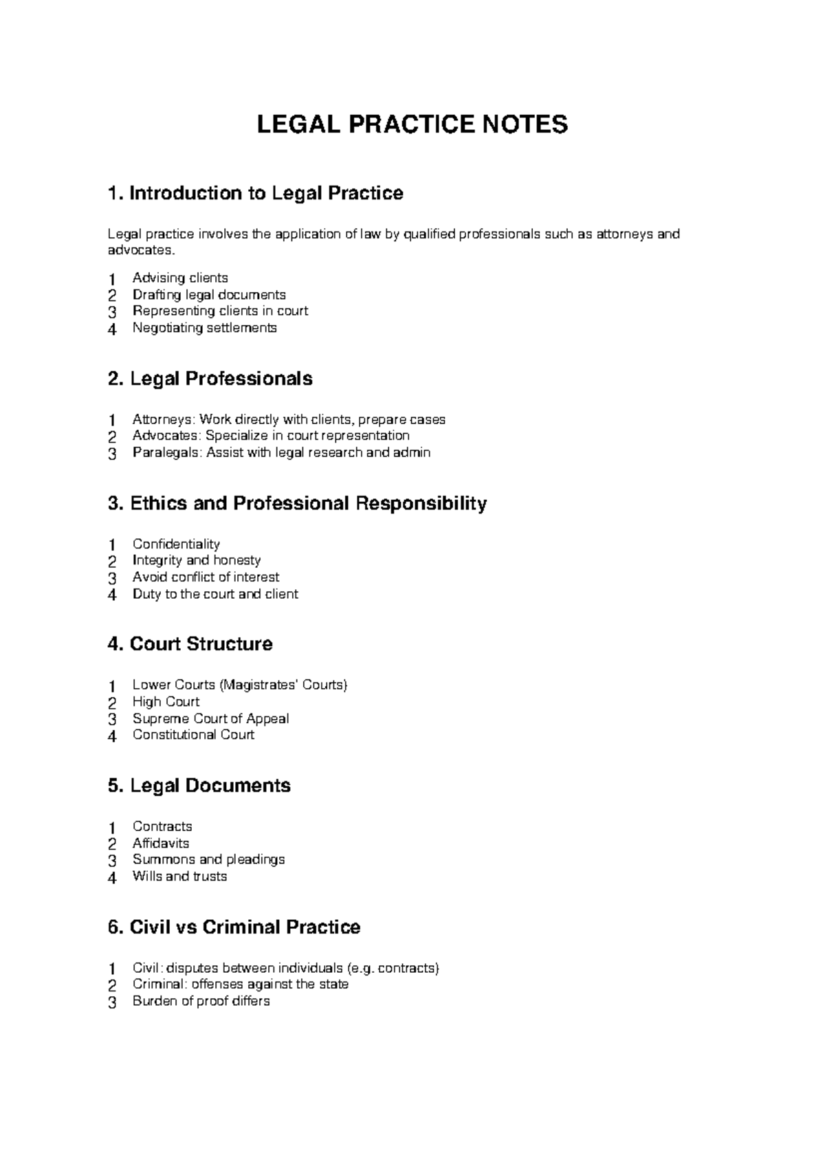 LEGAL PRACTICE NOTES: Intro to Legal Practice & Ethics - Studocu