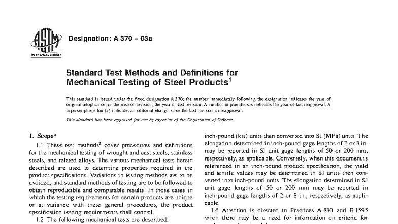 ASTM A 370-03a Standard Test Methods for Mechanical Testing of Steel ...