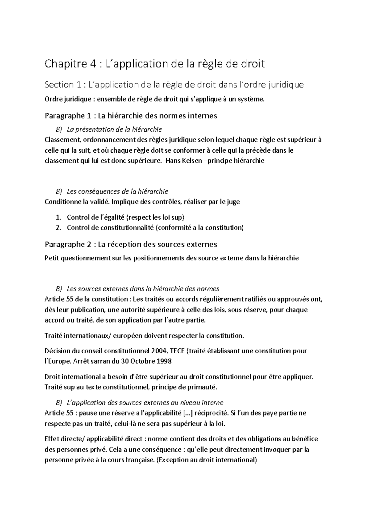 Chapitre 4 : La Règle de Droit et sa Hiérarchie - Partie 1 - Studocu