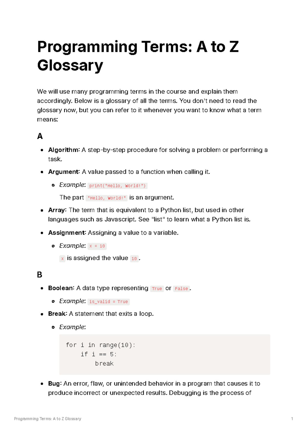 A+to+Z+Glossary - Resumen de terminologia Pyhton - Programming Terms: A ...