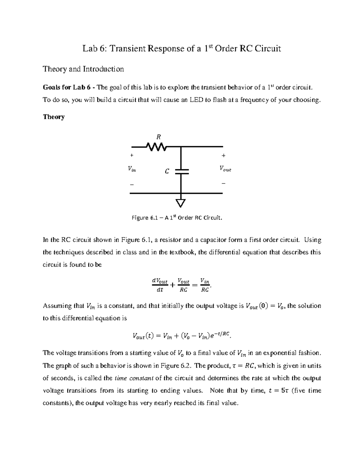 Lab 6: Transient Response Analysis of a 1st Order RC Circuit - Studocu