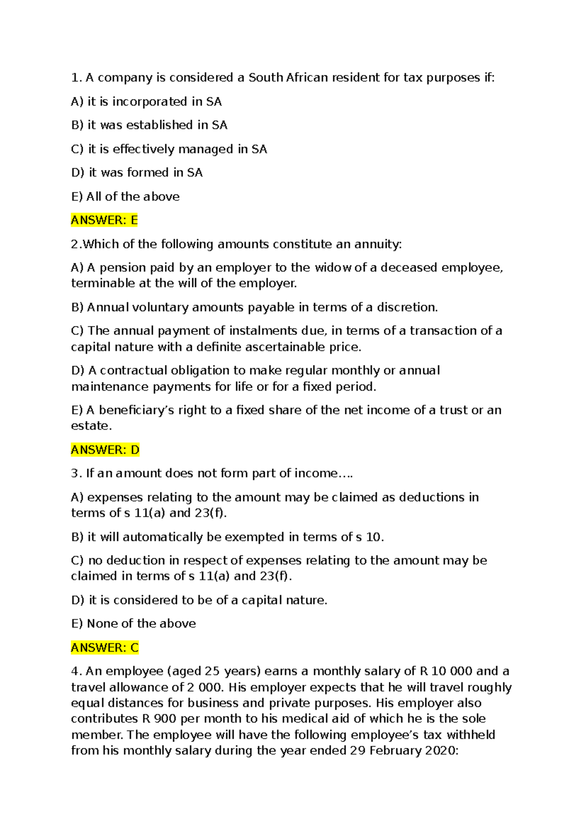 Taxation 2B - Multiple Choice Questions - 2024 Study Guide - Studocu