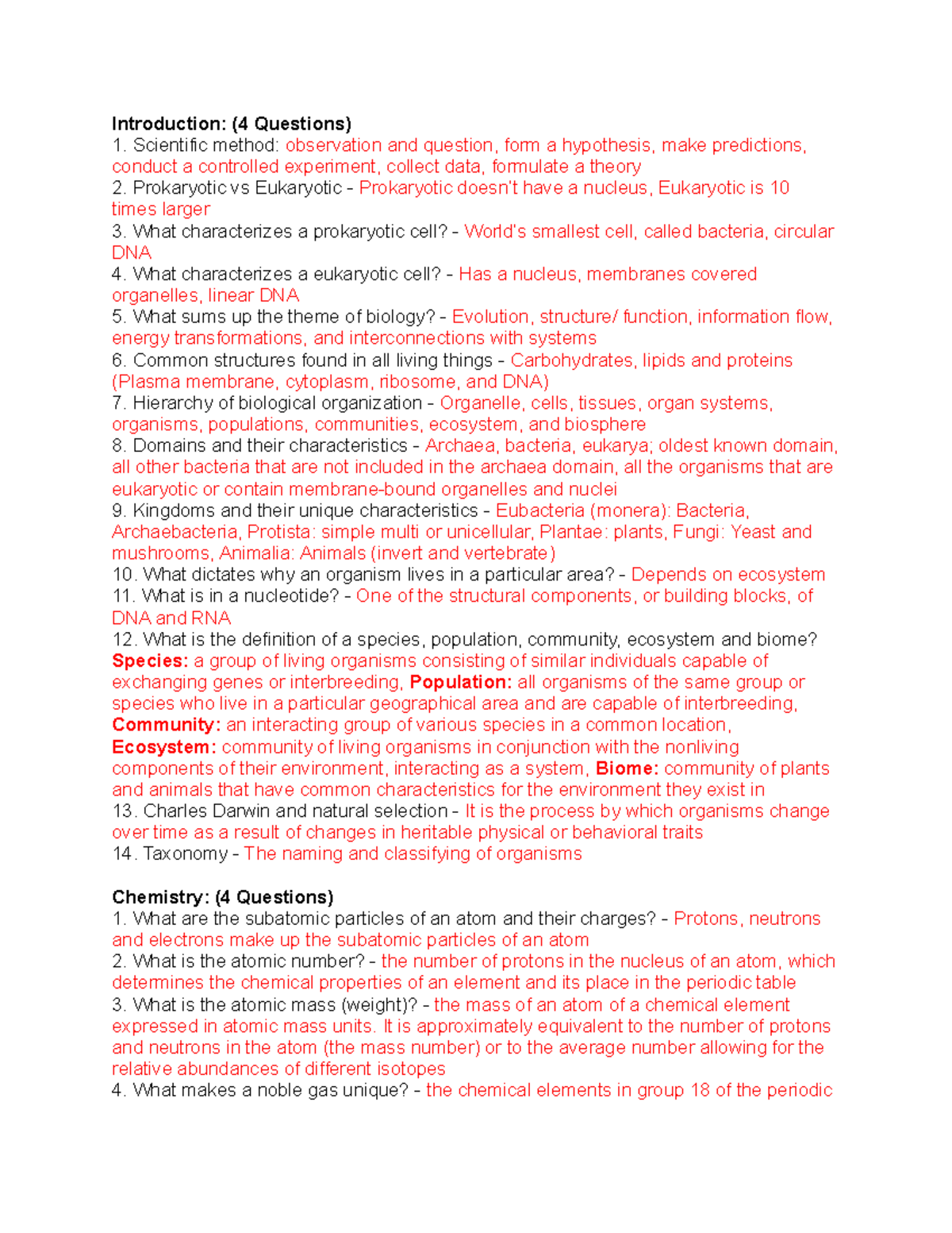 BIO 104 Final Exam Study Guide: Key Concepts in Biology and Chemistry ...