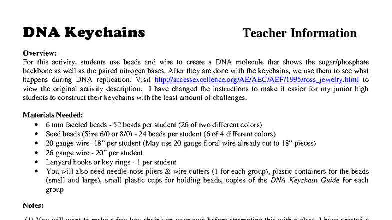 Genetics DNA Keychain Activity Guide for Junior High Students - Studocu