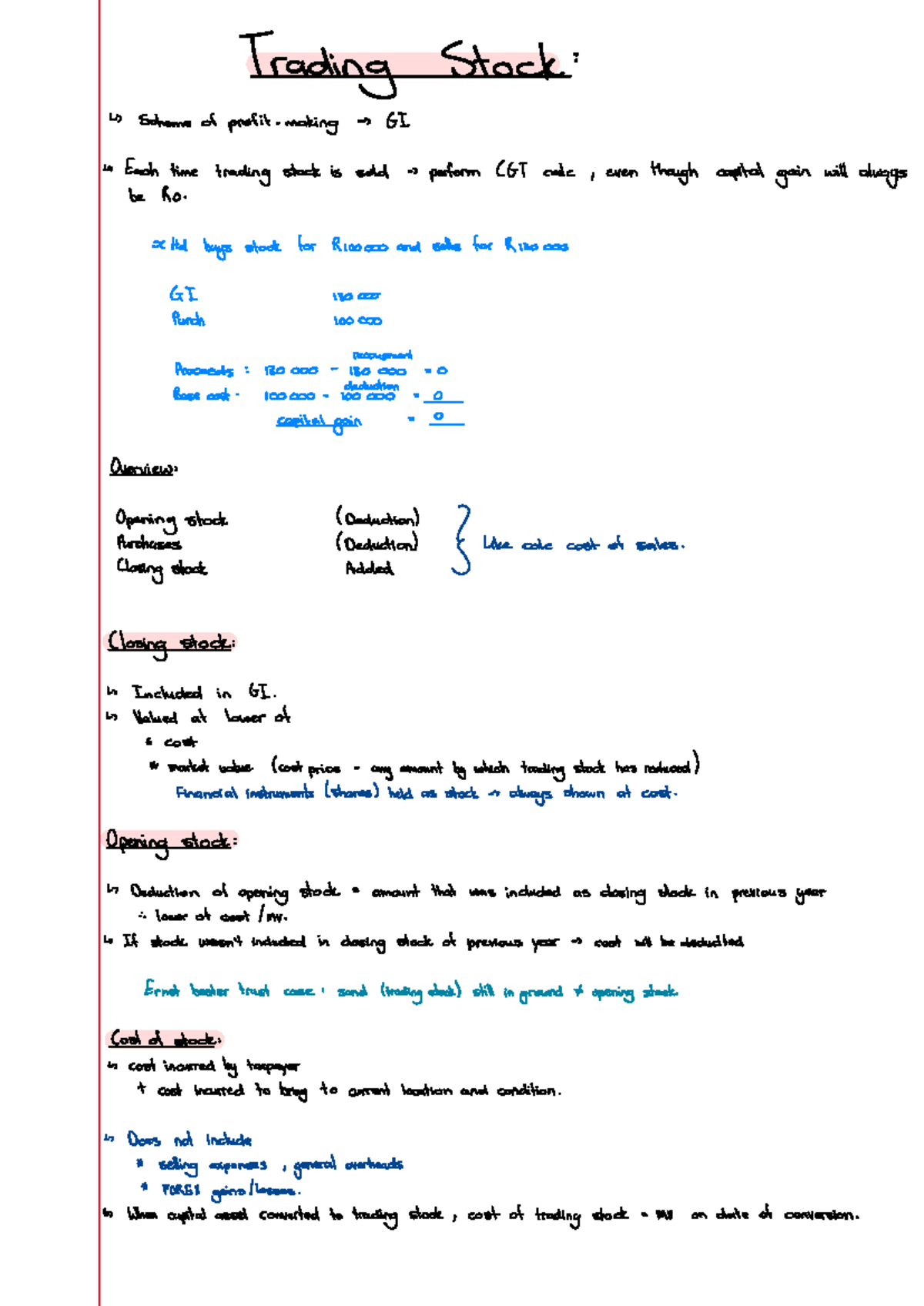 Trading Stock Notes - Tax - Inventories (Course Code: GI) - Studocu