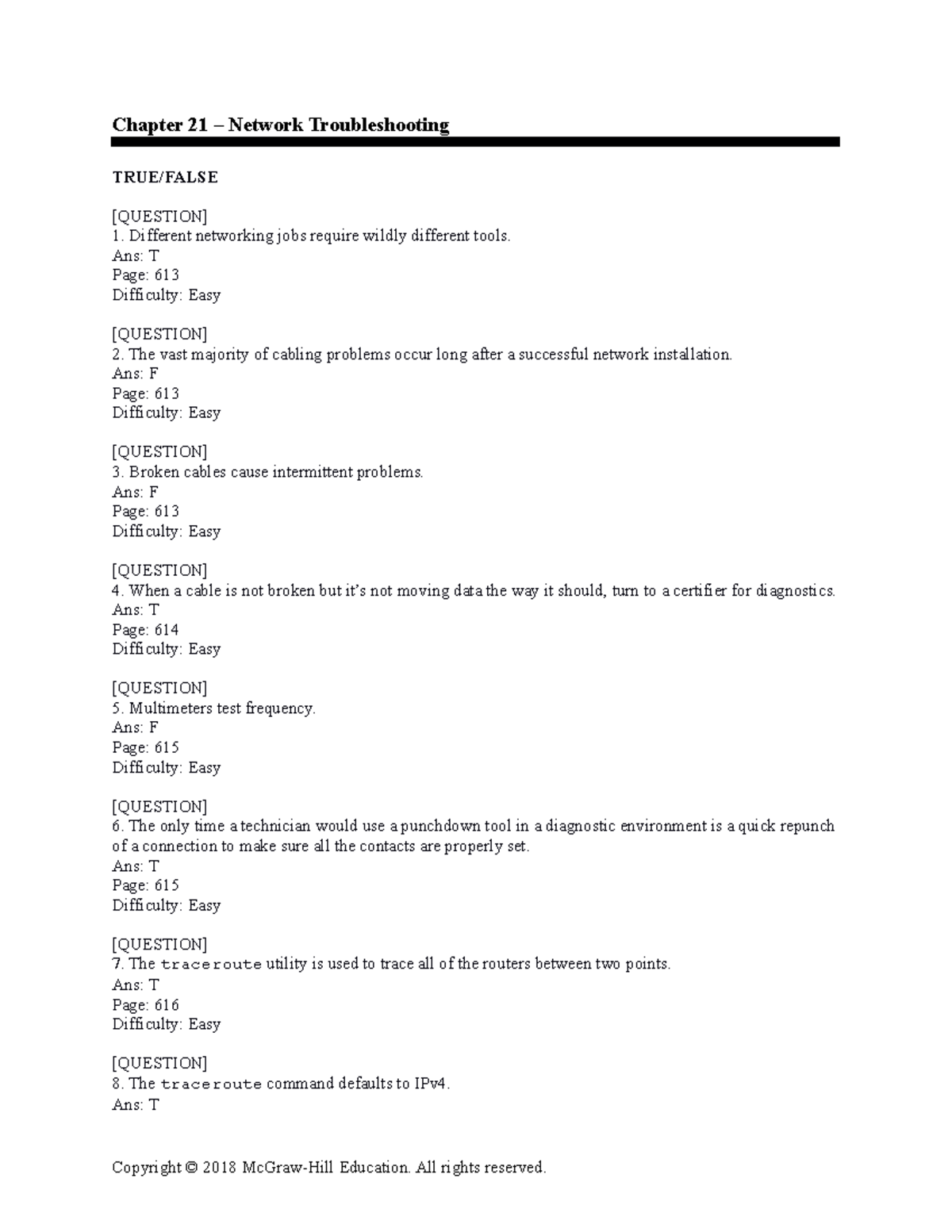 Meyers CompTIA Net+ Gde 5e Chapter 21 - Network Troubleshooting Notes ...