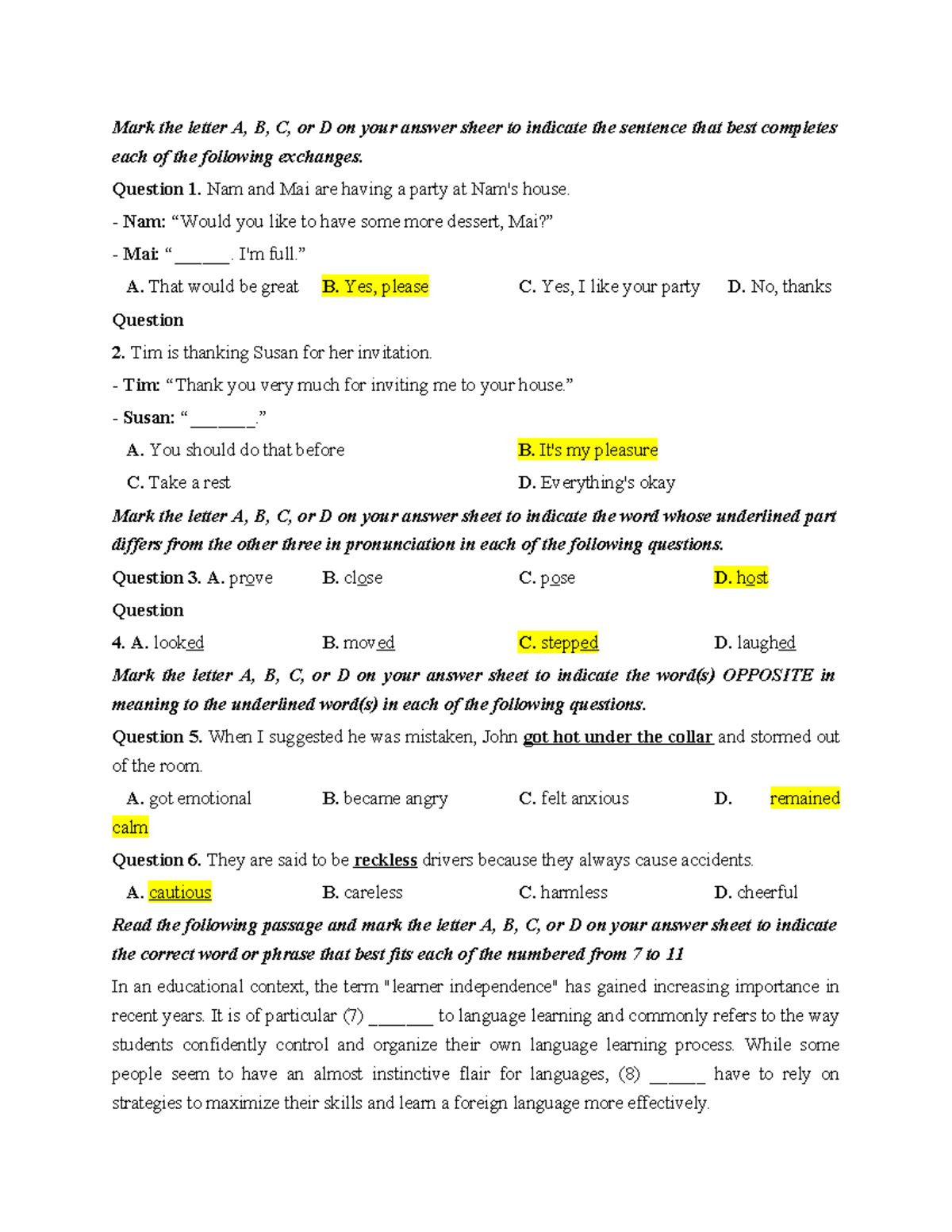 Quiz on Sentence Completion and Language Skills (ENG 101) - Studocu