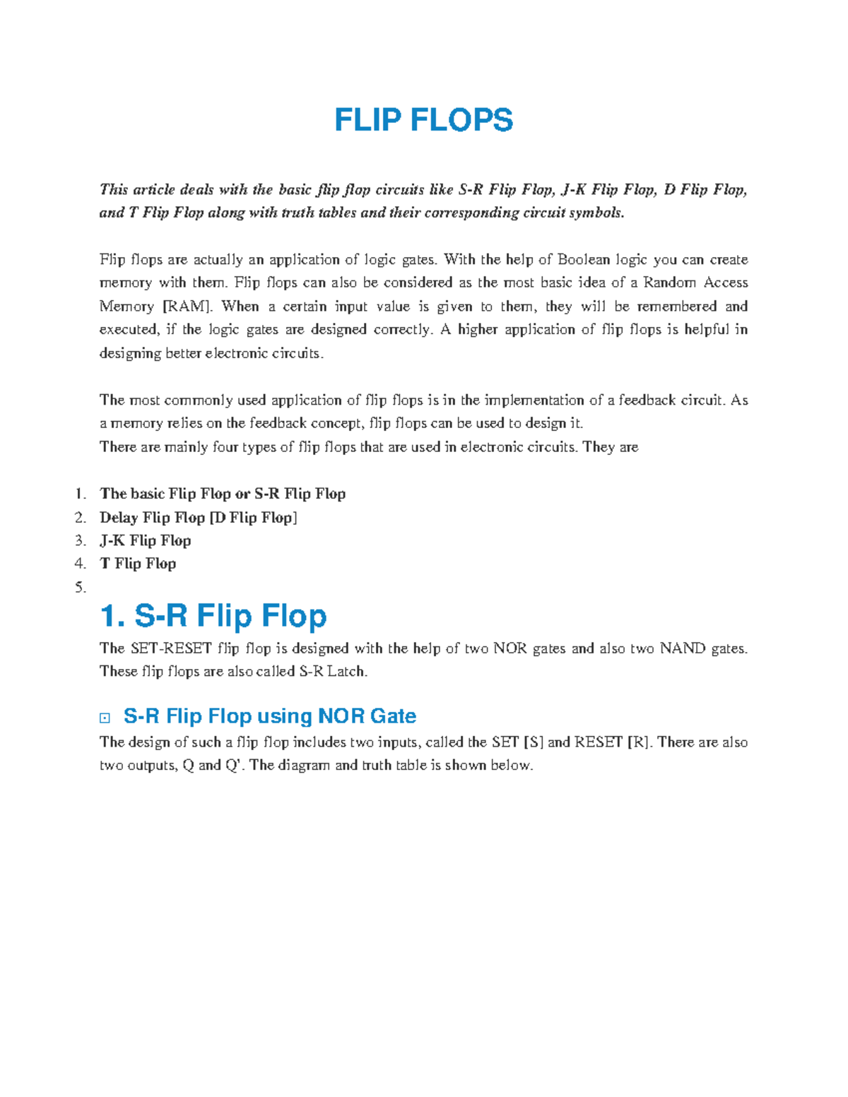 Electronics 3.1: Understanding Flip Flops and Their Applications - Studocu
