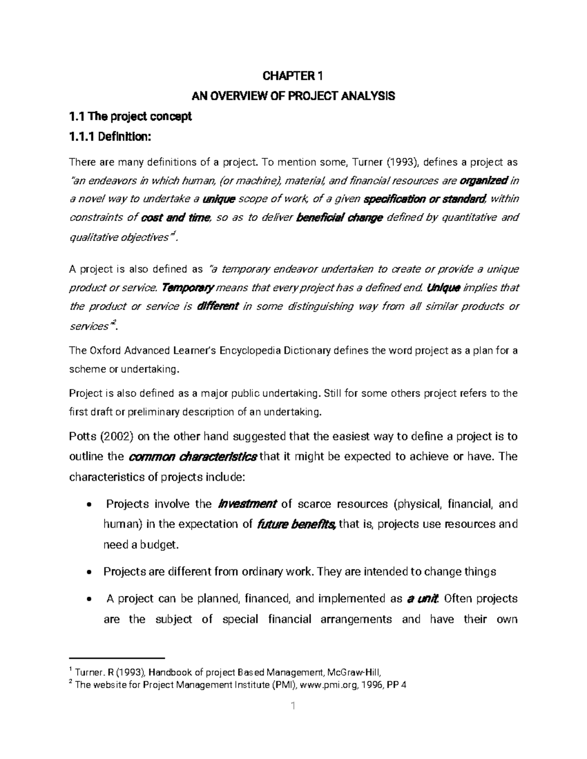 PROJECT-II: Overview of Project Analysis (Chapters 1-4) - Studocu