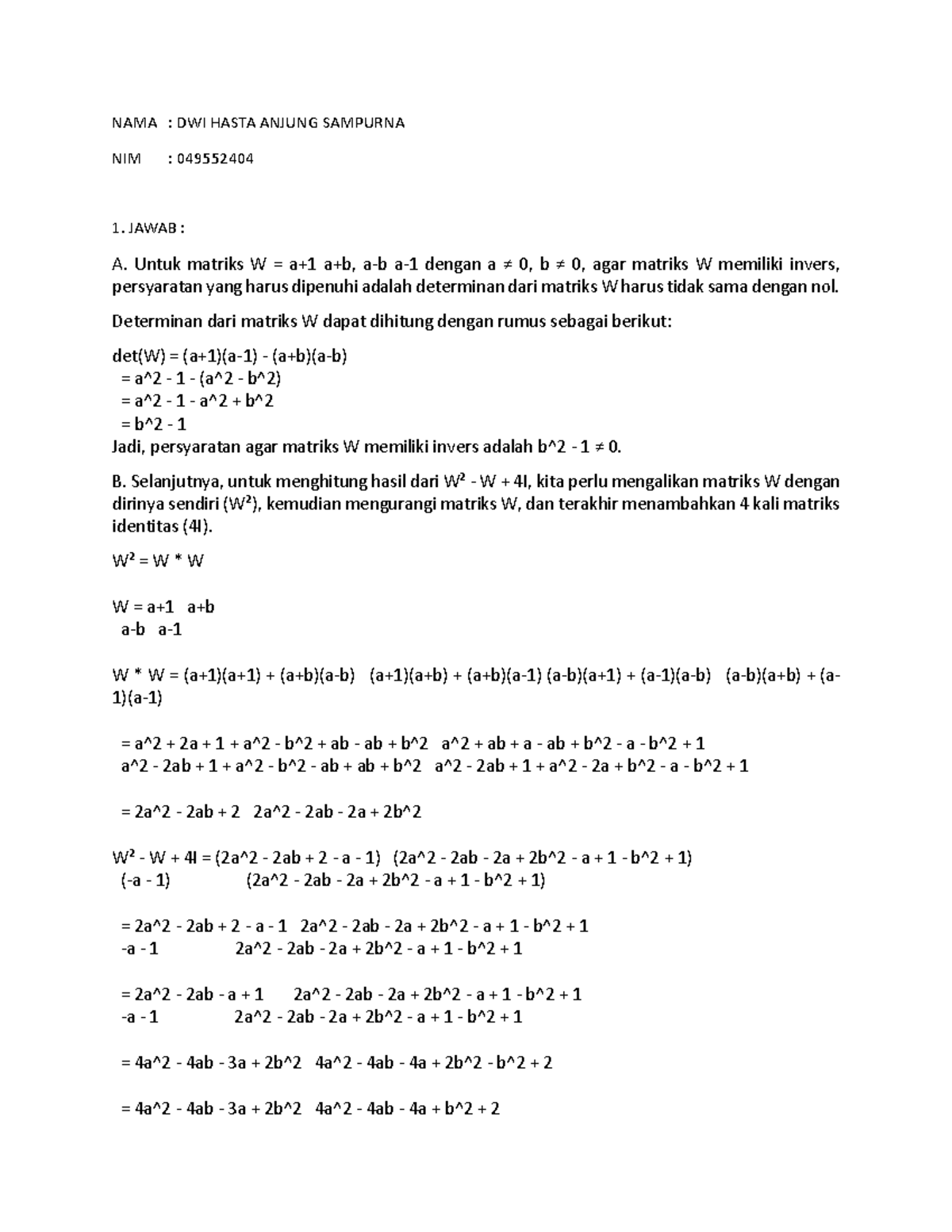 Diskusi 1 Aljabar Linear Elementer - Analisis Matriks dan Invers - Studocu