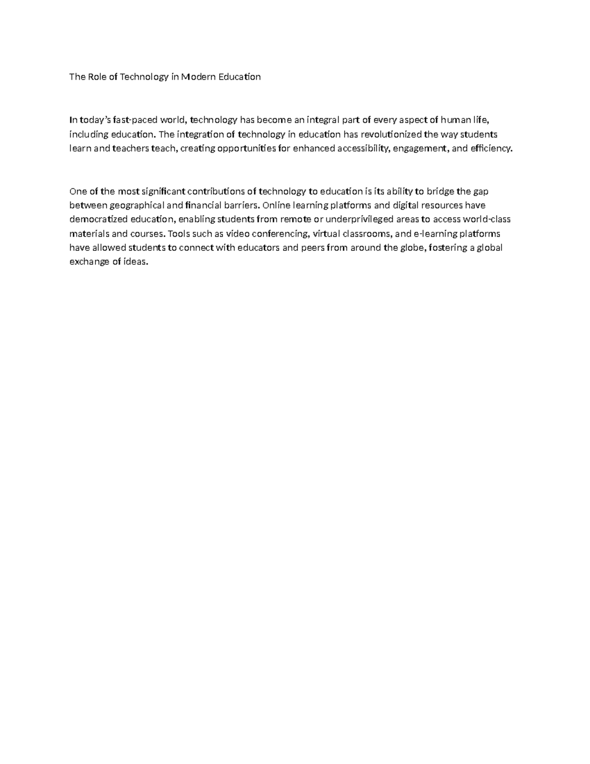 The Role of Technology in Modern Education - The integration of ...