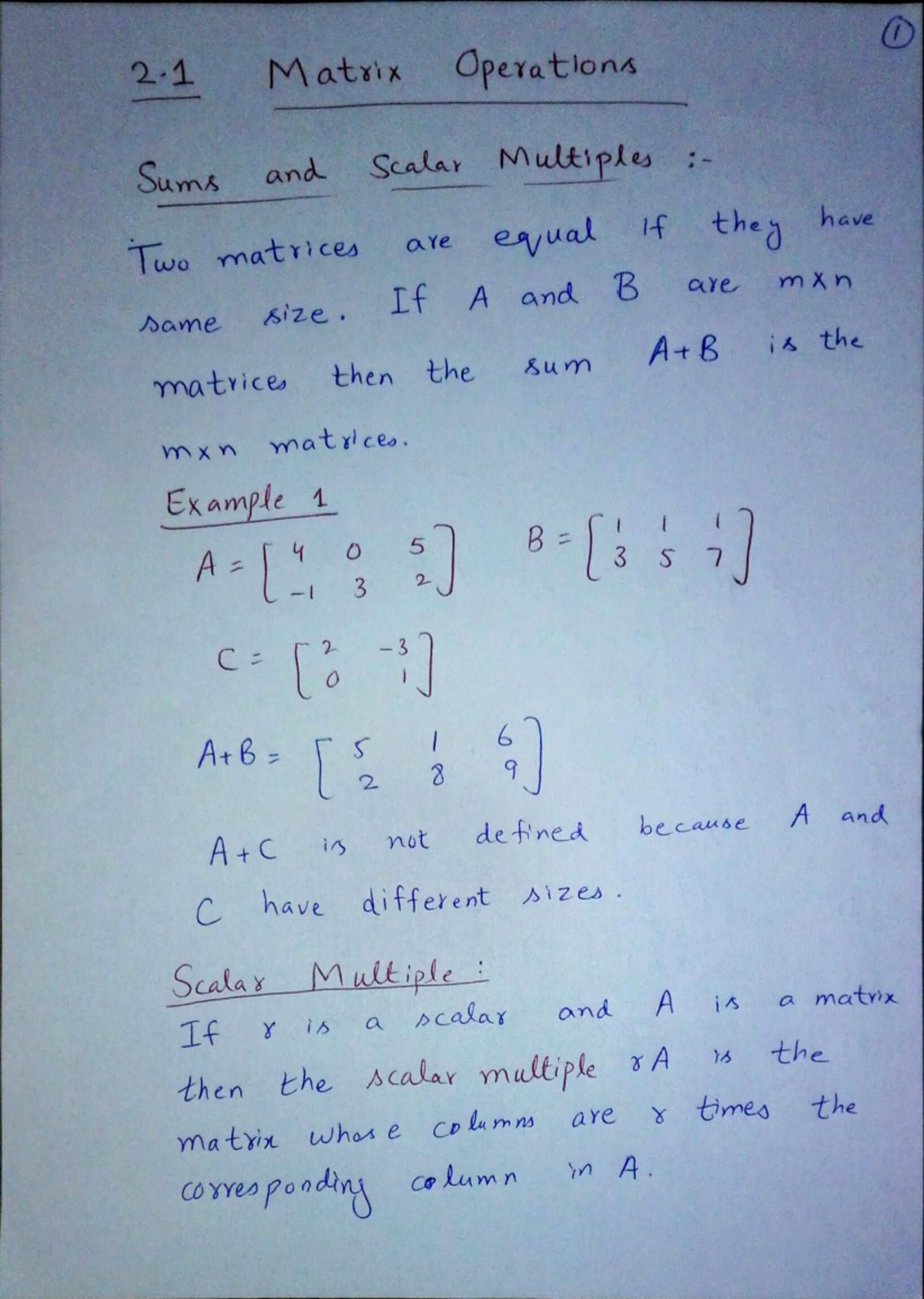Matrix operations and inverse (MATH 101) - Studocu