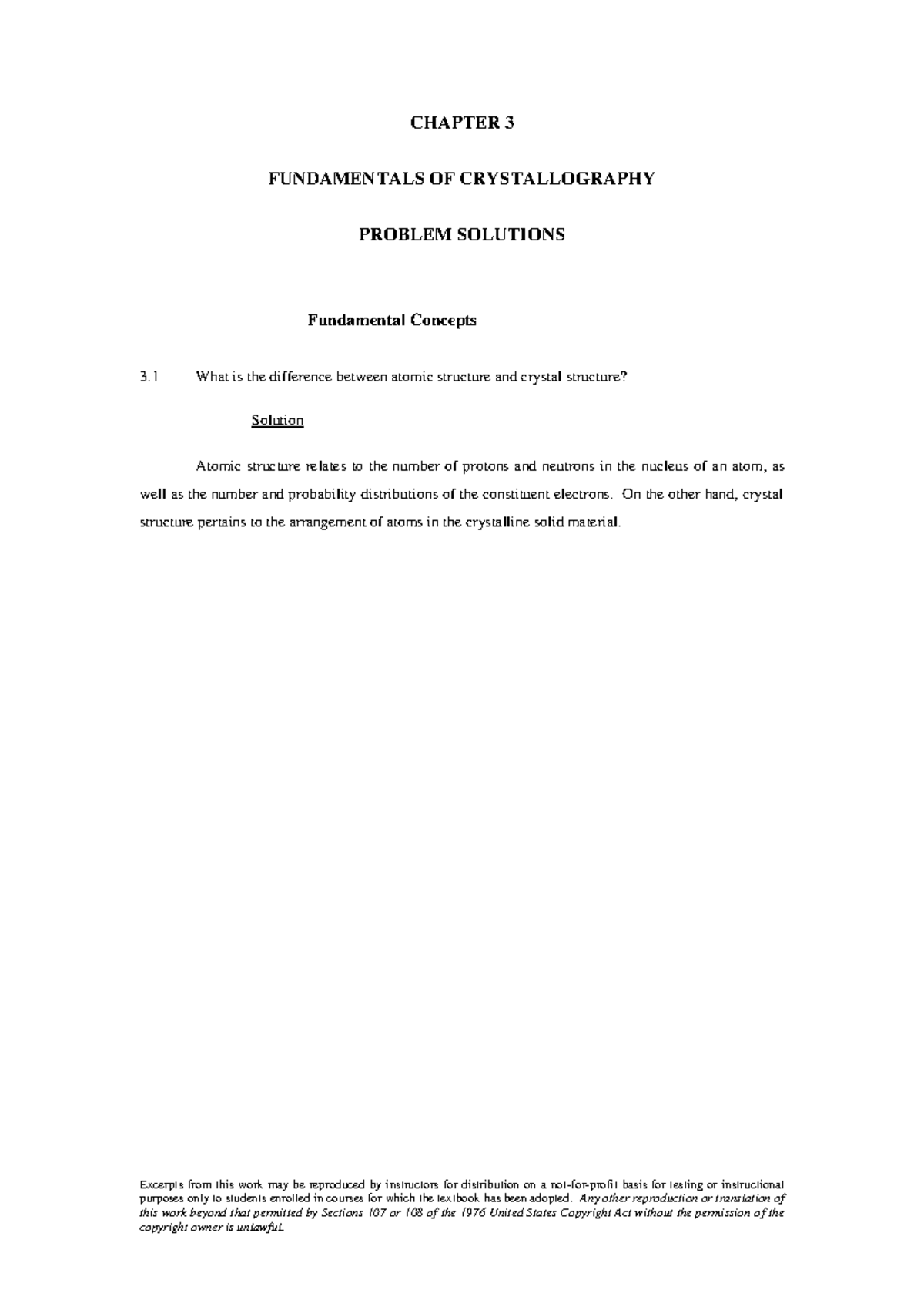 CH03: Solutions to Fundamentals of Crystallography Problems - Studocu