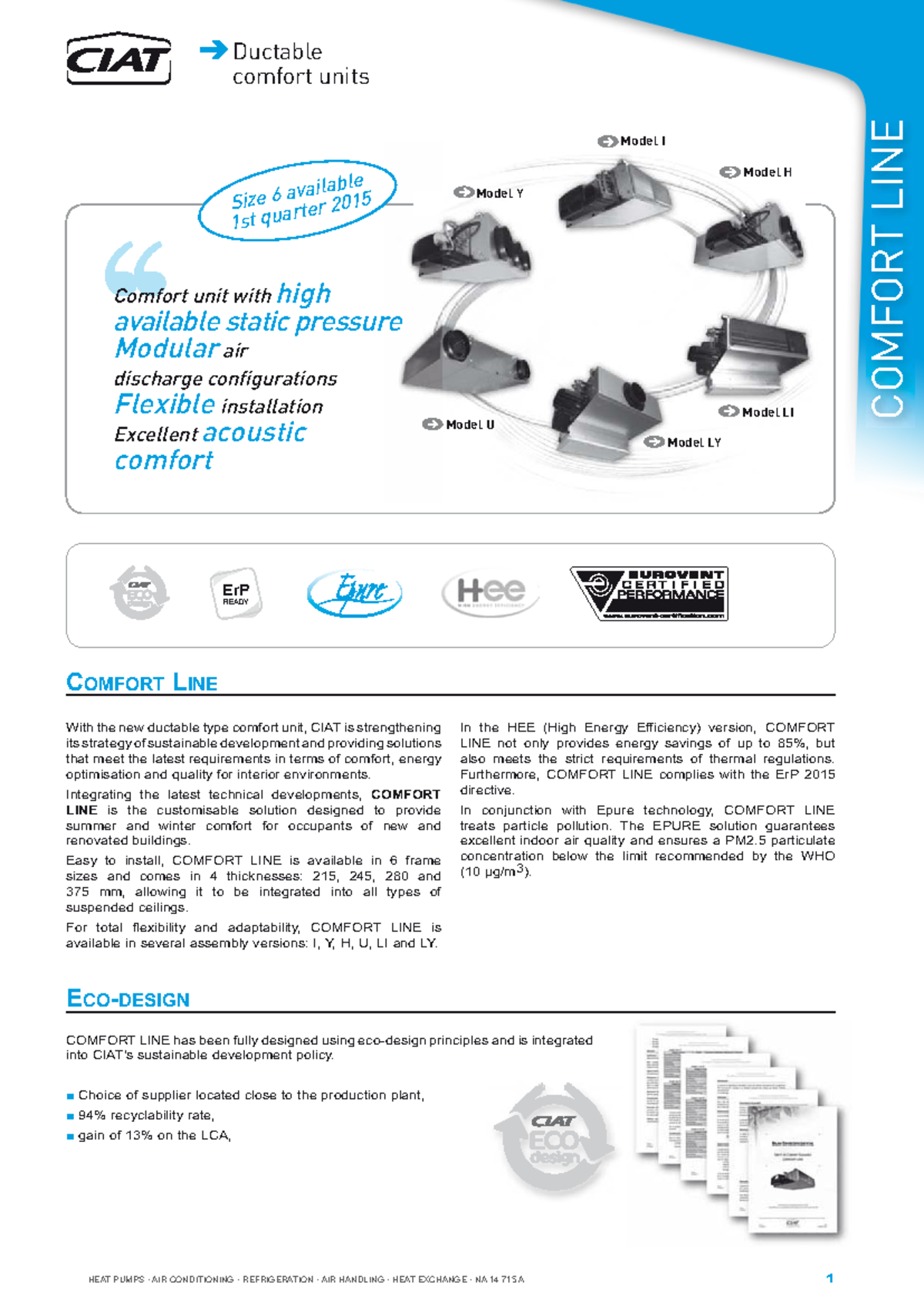 COMFORT LINE Ductable Comfort Units Overview & Specifications NA 14.715 ...