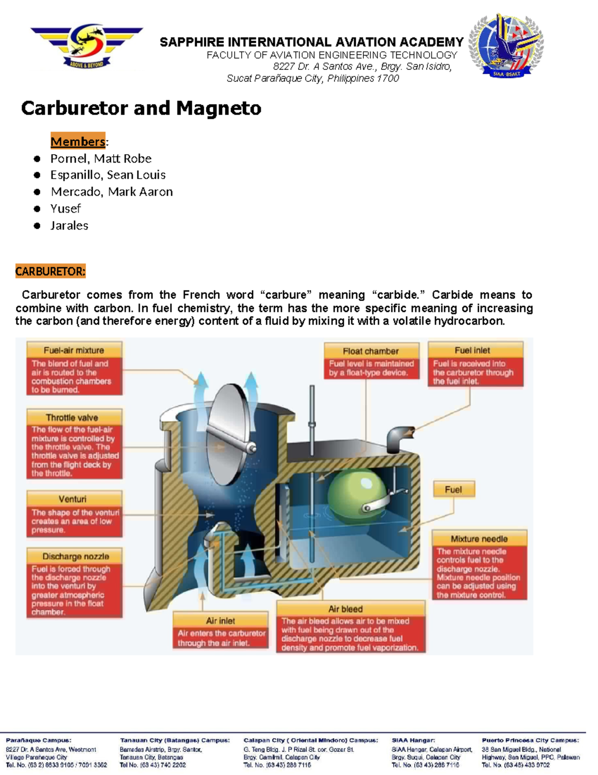 Carburetor and Magneto Overview - AMTP 211 LEC - Studocu