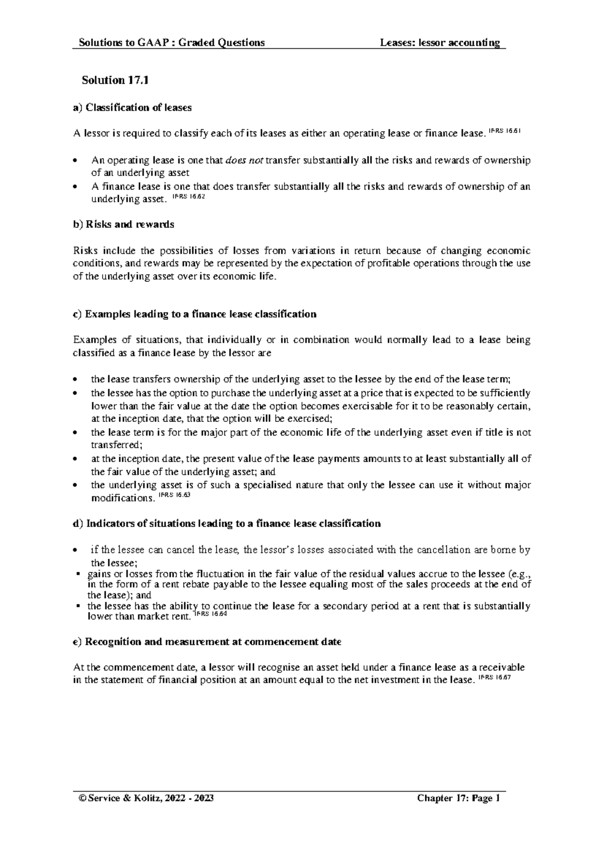 Solutions to GAAP: Graded Questions on Leases (Lessor Accounting ...