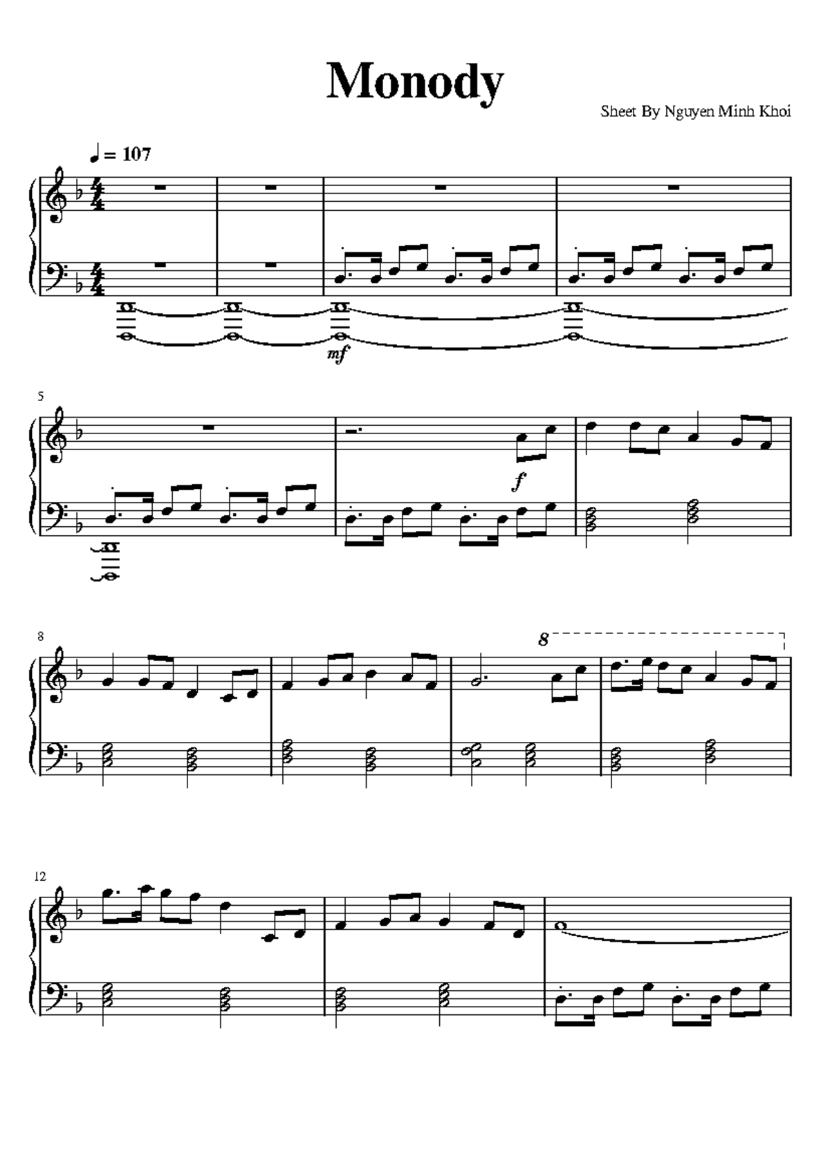 Monody - note nhac - Sheet By Nguyen Minh Khoi Monody 12 8 5 - Studocu