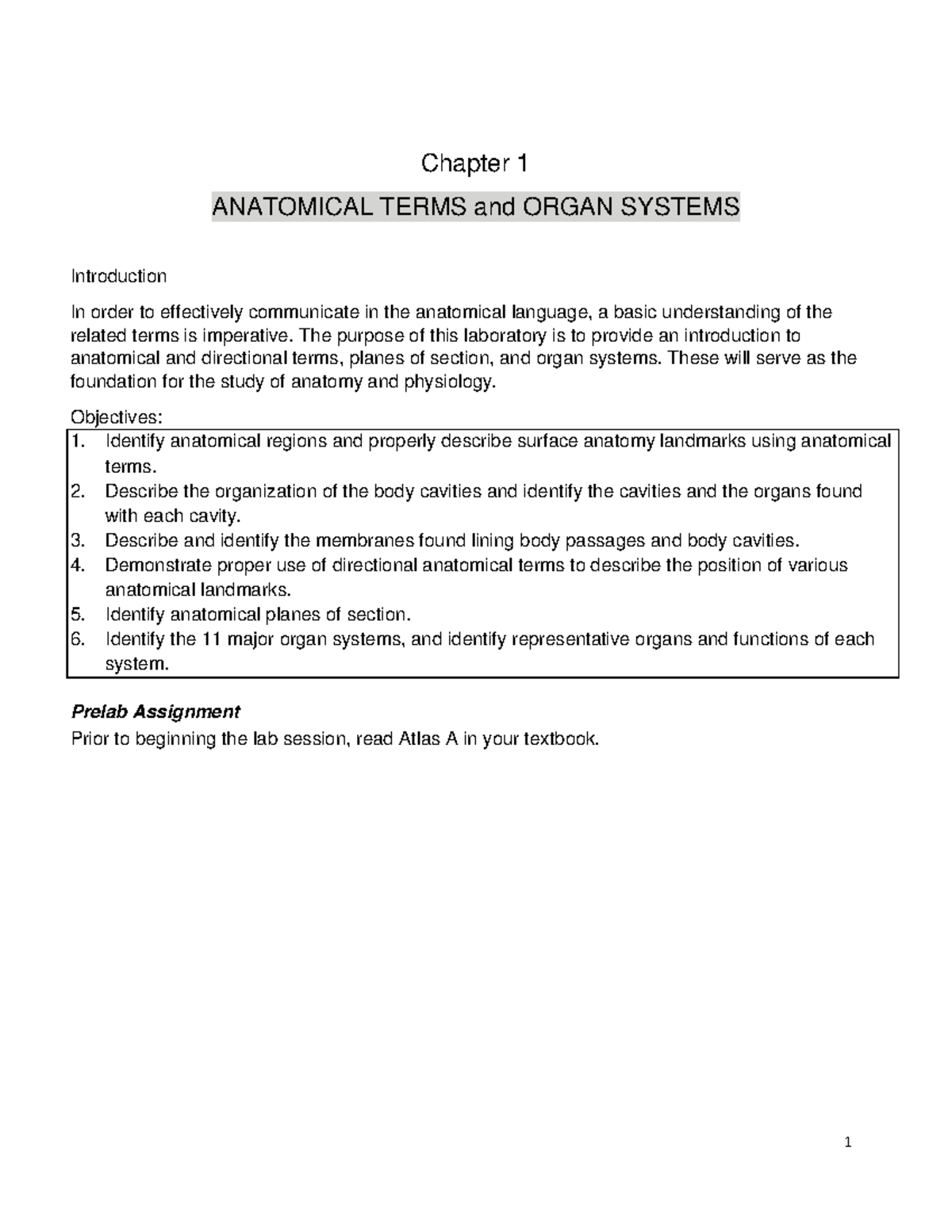 Lab 1: Anatomical Terms & Organ Systems Overview - Studocu