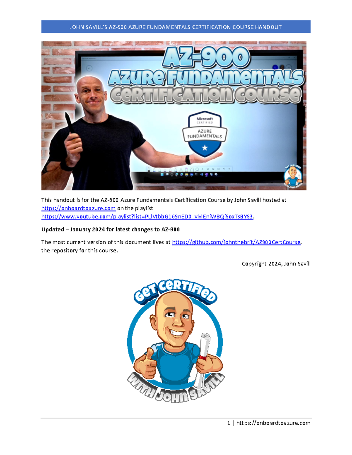 AZ-900 Azure Fundamentals Certification Course Handout by John Savill ...
