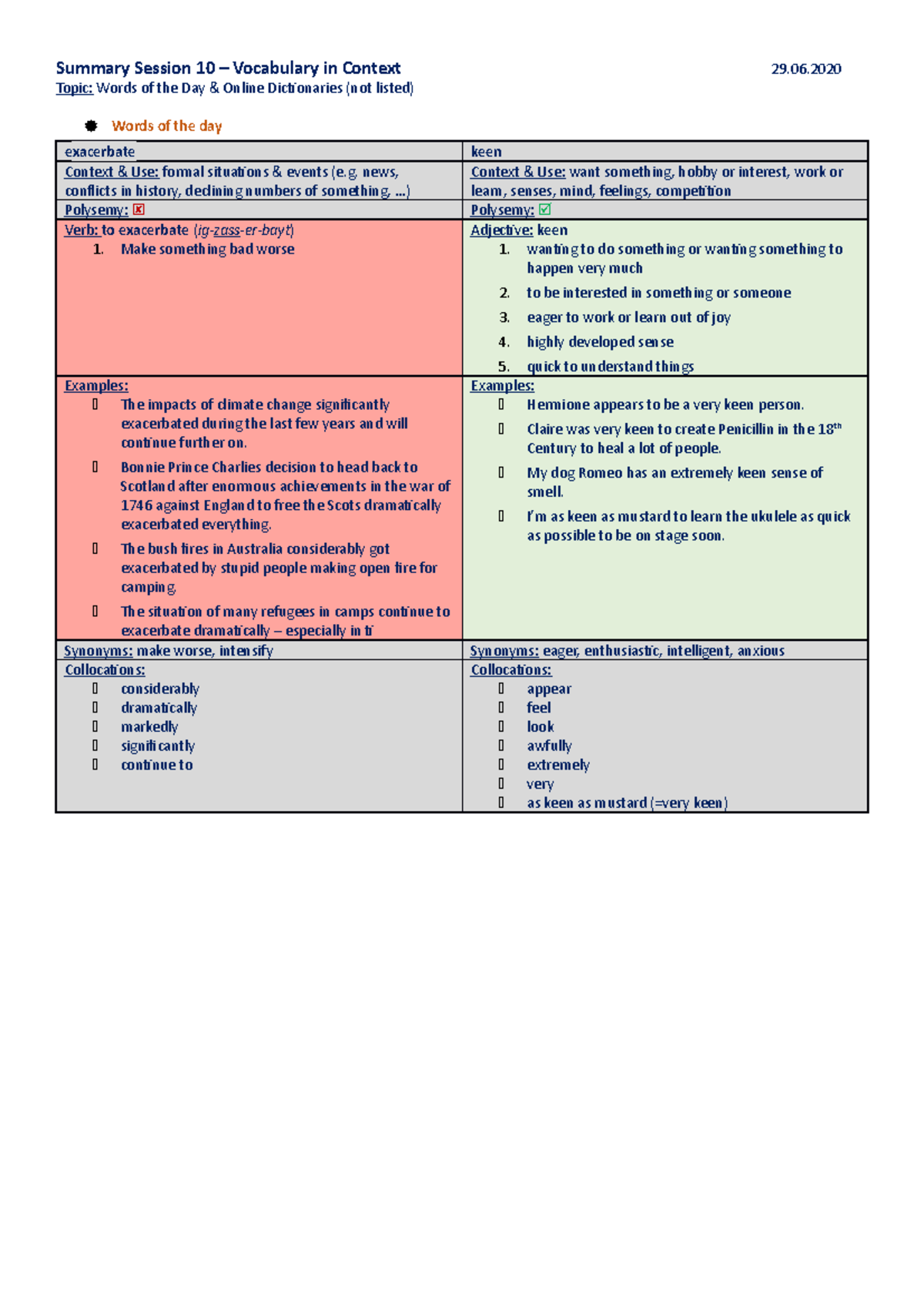 Summary Lesson 10 Vocabulary in Context - Summary Session 10 ...