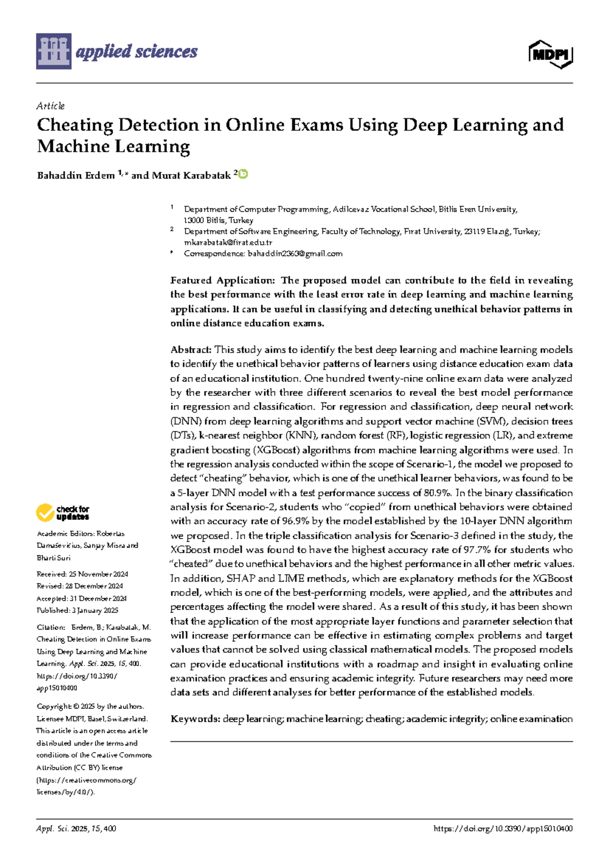 Cheating Detection in Online Exams: Deep Learning & ML Approaches (Appl ...