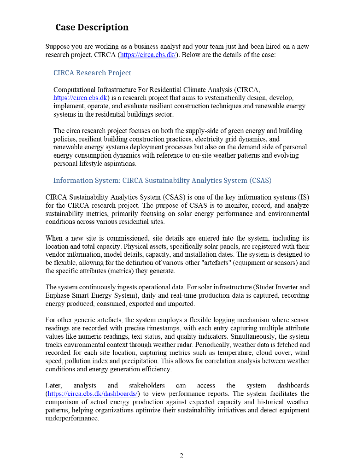 CIRCA Research Project Overview - ITM 305 Case Study - Studocu