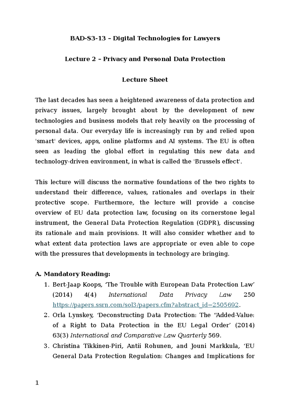 Lecture 2 - Data Protection & Privacy Issues in Digital Age (BAD-S3-13 ...