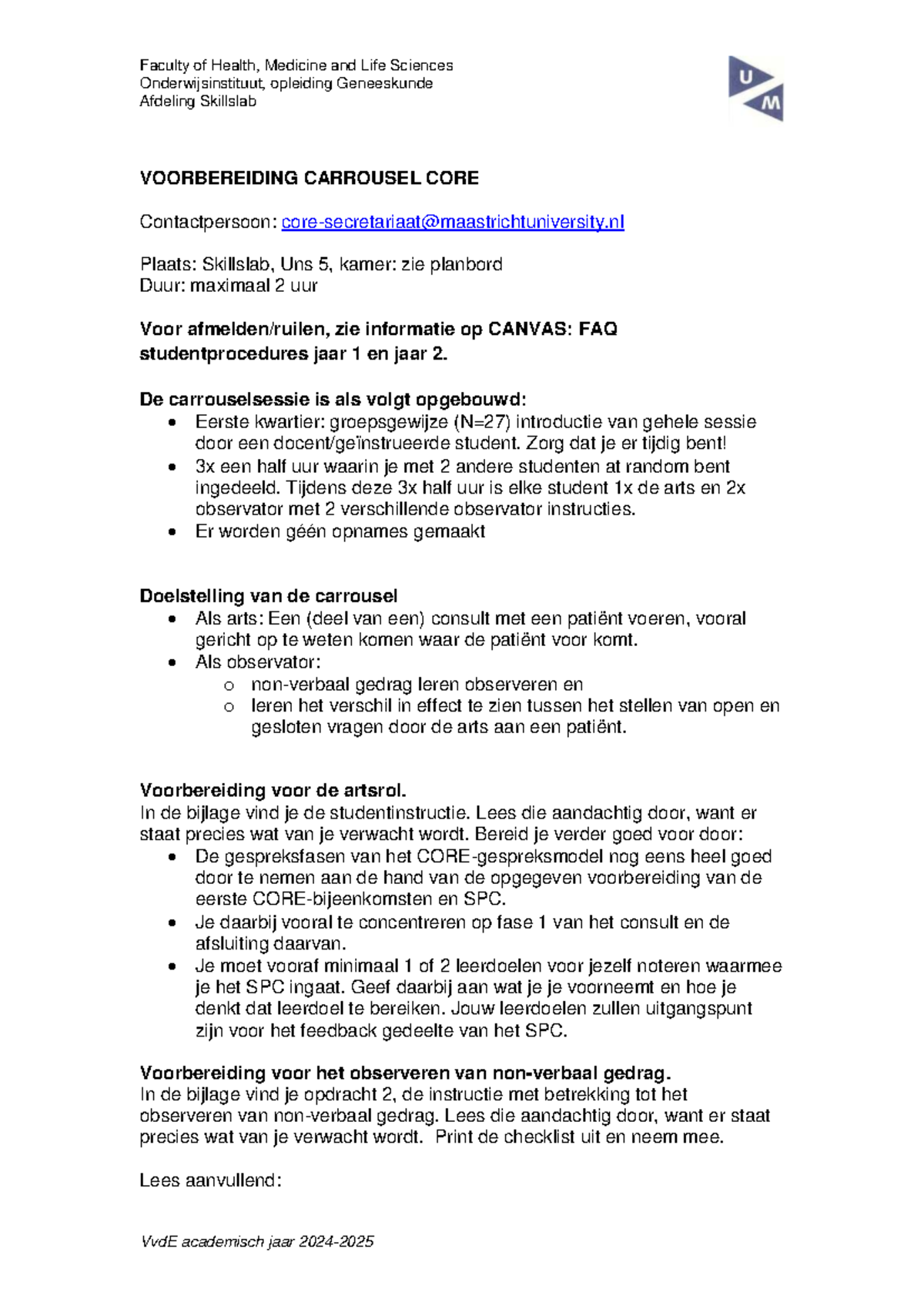 Voorbereiding Carrousel Core Geneeskunde (VvdE) - Skillslab Observatie ...