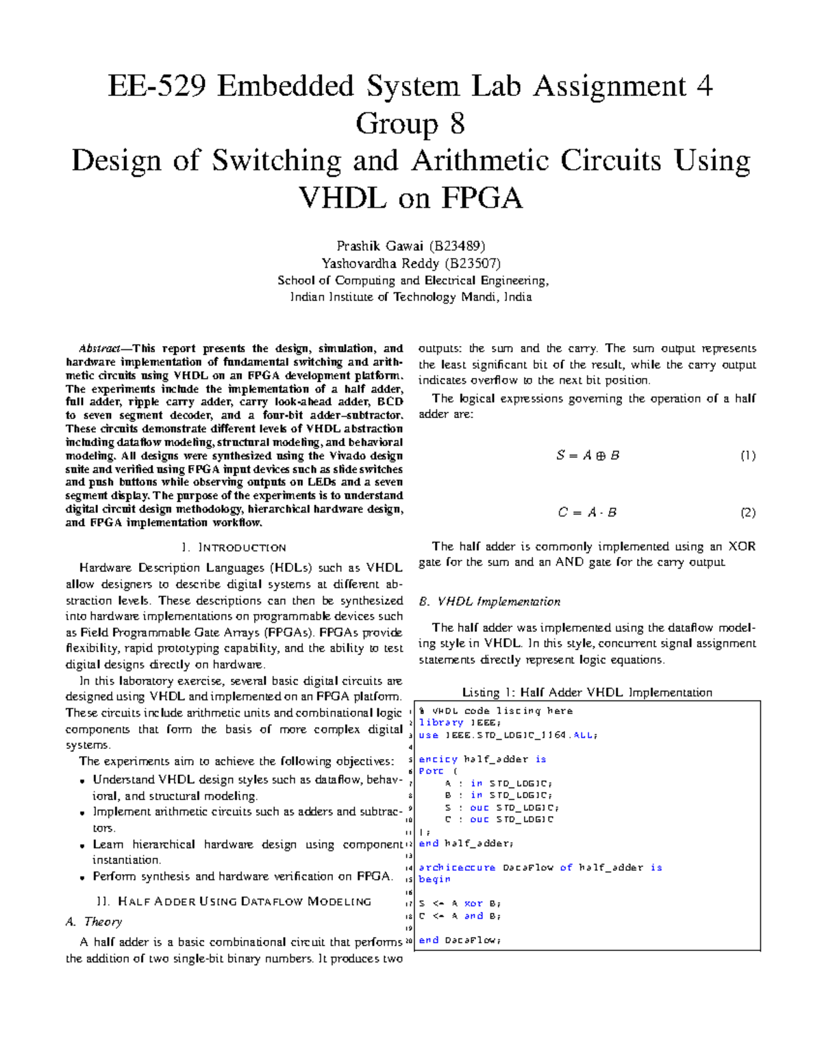 ES Lab 4: Design of Switching & Arithmetic Circuits Using VHDL on FPGA ...
