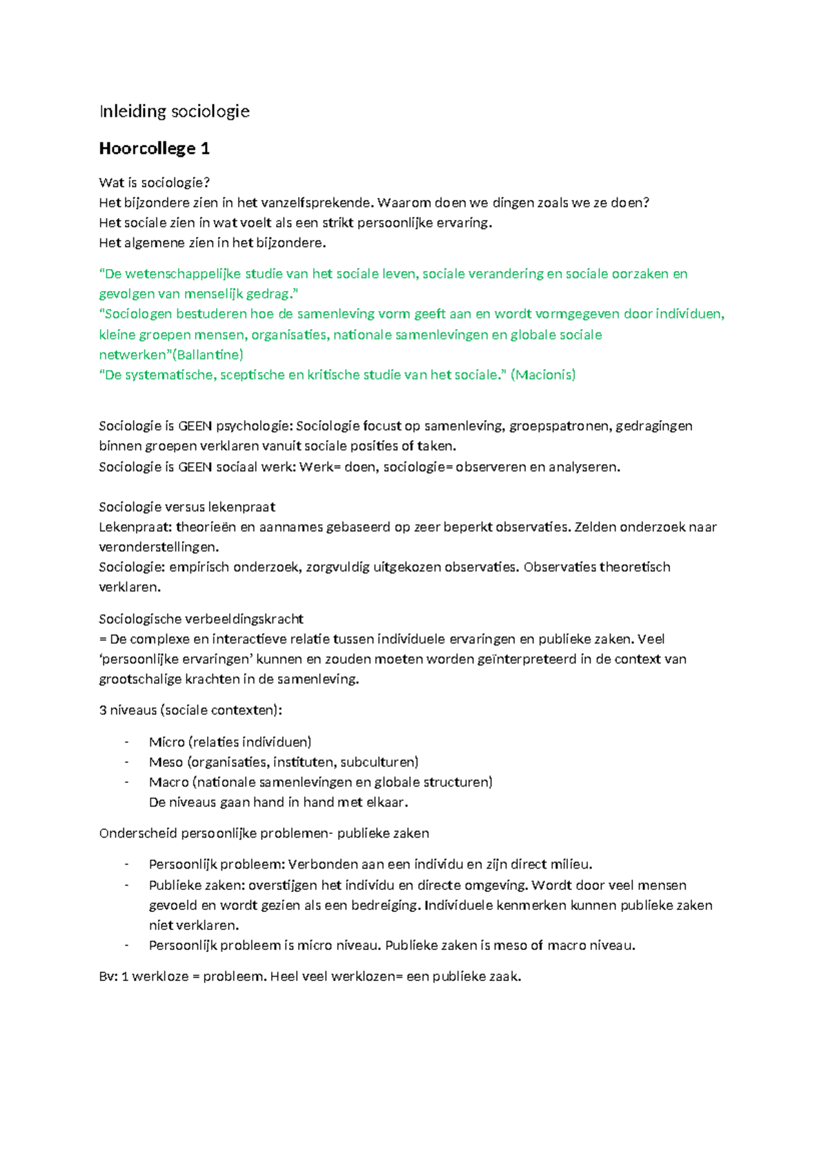 Inleiding Sociologie: Hoorcollege Notities en Kernconcepten - Studeersnel