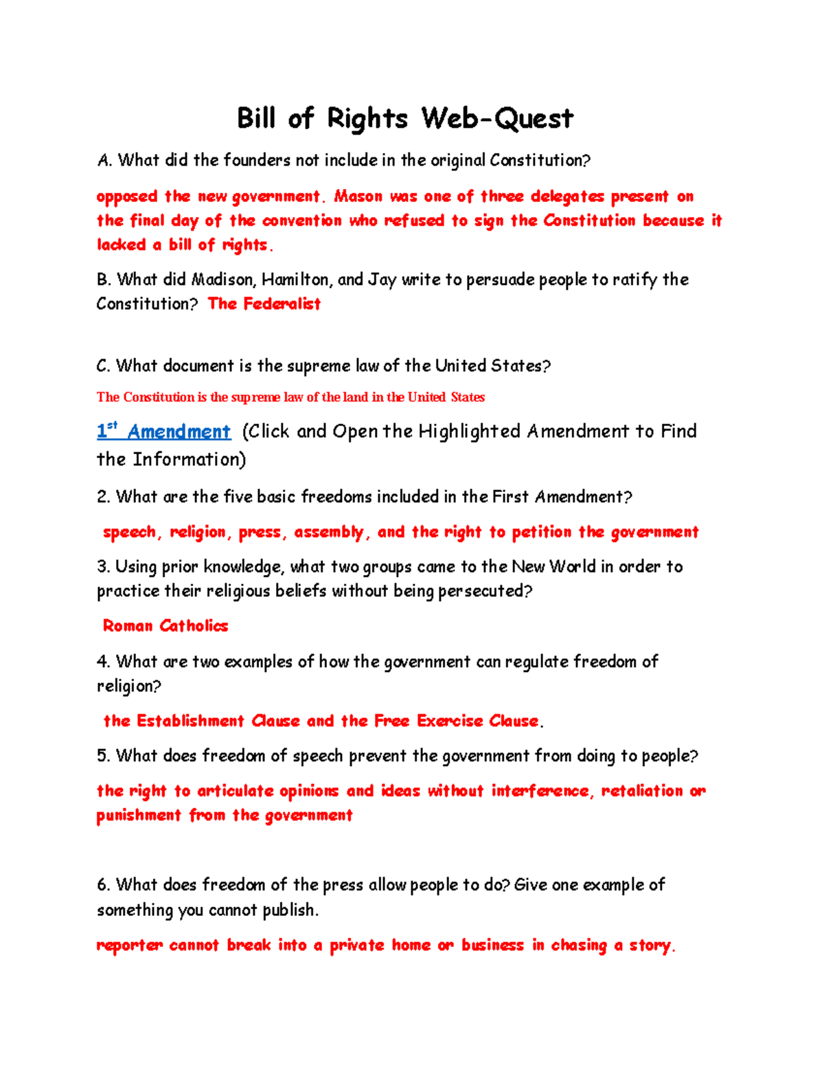 Bill Of Rights Examples