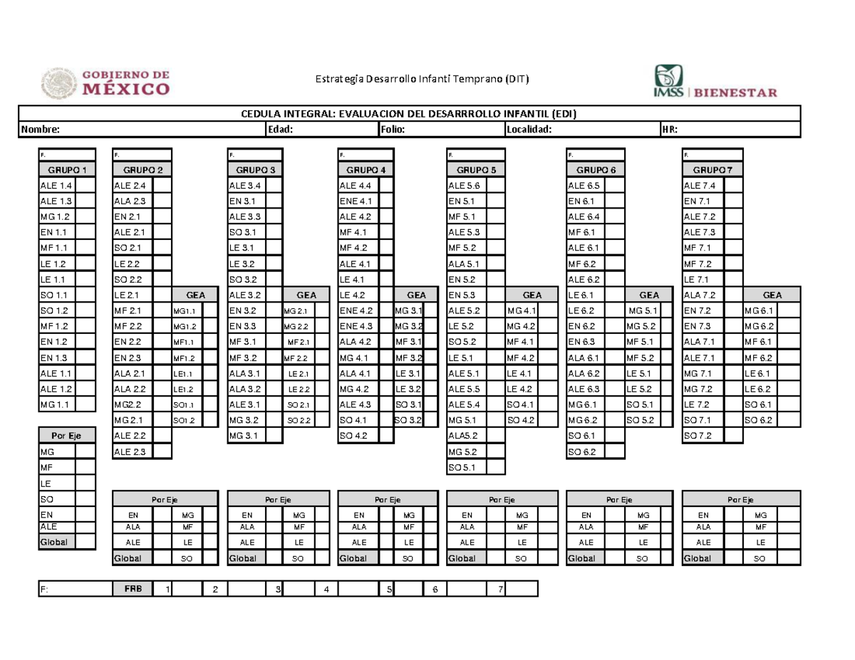 Cedula Integral - Evaluacion del Desarrollo Infantil EDI Hospital Rural