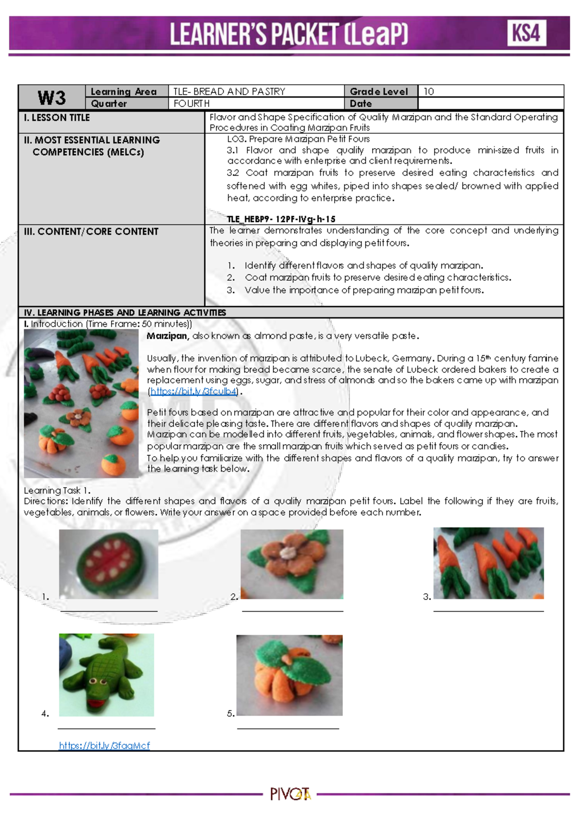 Q4 HE BPP 10 Week 3 - Preparing Marzipan Petit Fours - Studocu