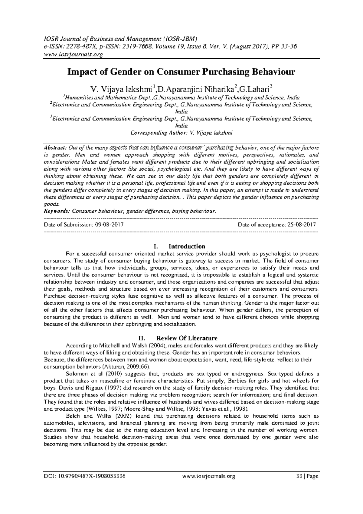 Impact of Gender on Consumer Behaviour - IOSR JBM Vol. 19, Issue 8 ...