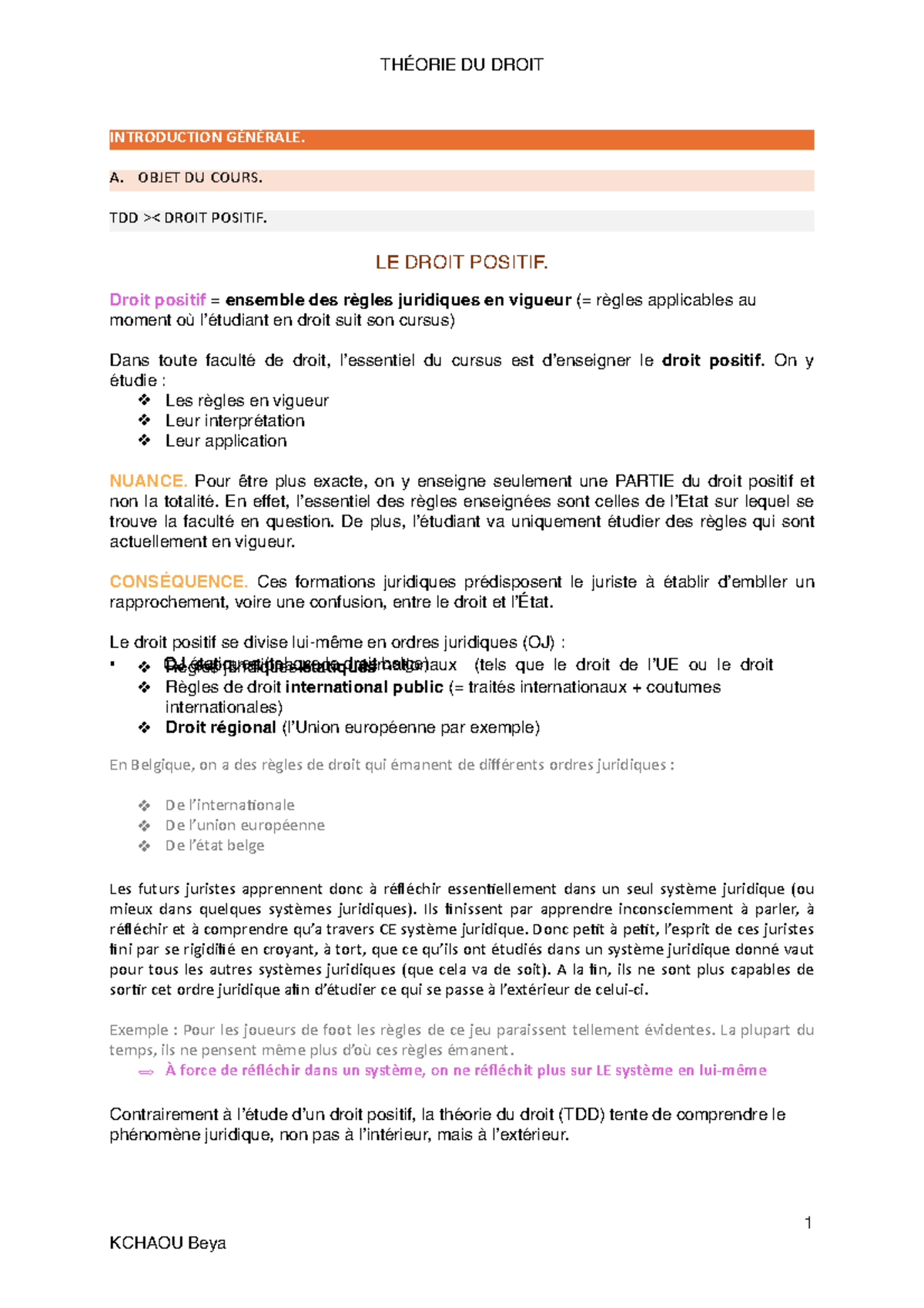 THÉORIE DU DROIT TDD : INTRODUCTION GÉNÉRALE ET PRINCIPES FONDAMENTAUX ...
