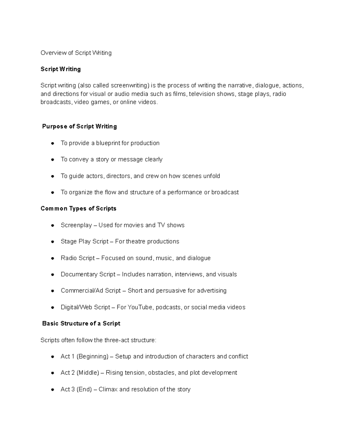 Overview of Script Writing: Key Elements & Process - Studocu