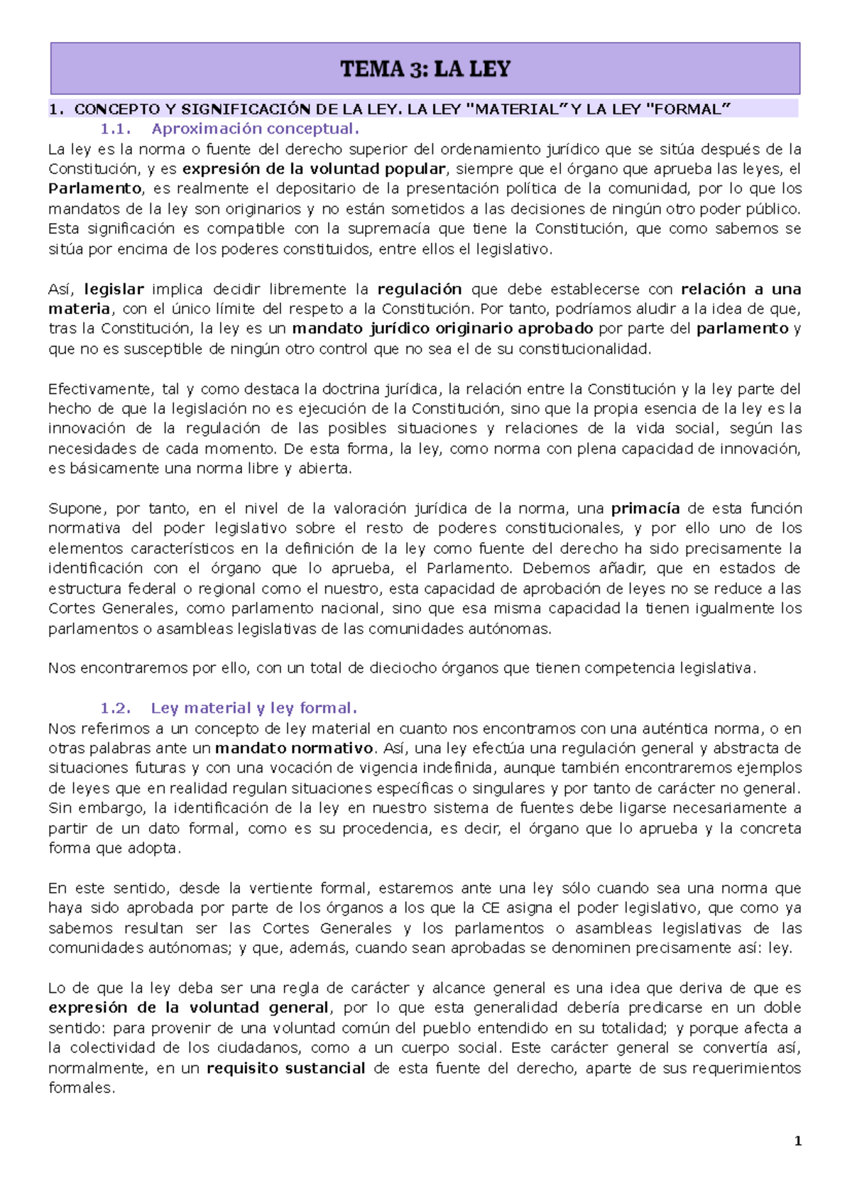 Final Fuentes I - PROFE: JUAN - 1. CONCEPTO Y SIGNIFICACIÓN DE LA LEY ...