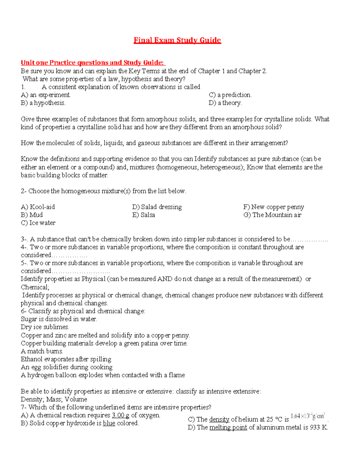 Final Exam Review: Essential Concepts and Practice Questions for ...