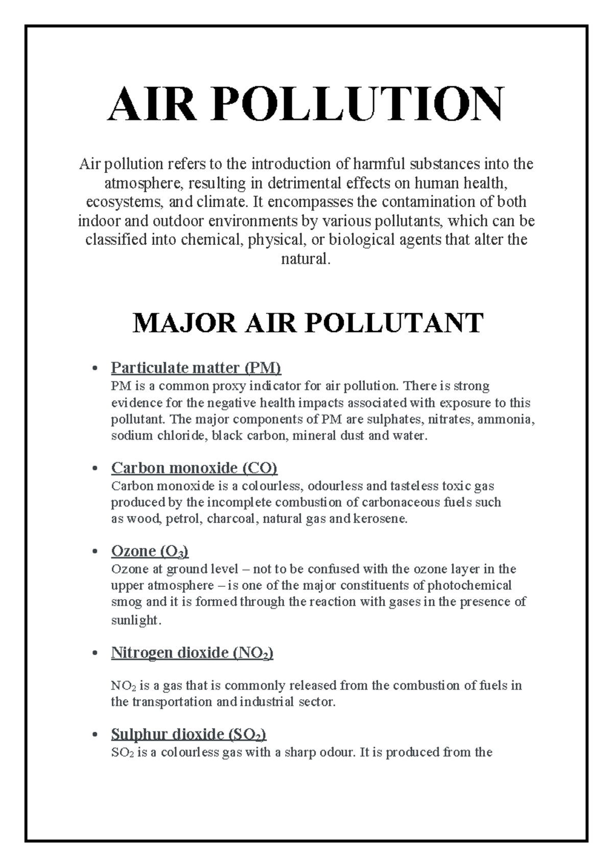 AIR Pollution - AIR POLLUTION Air pollution refers to the introduction ...