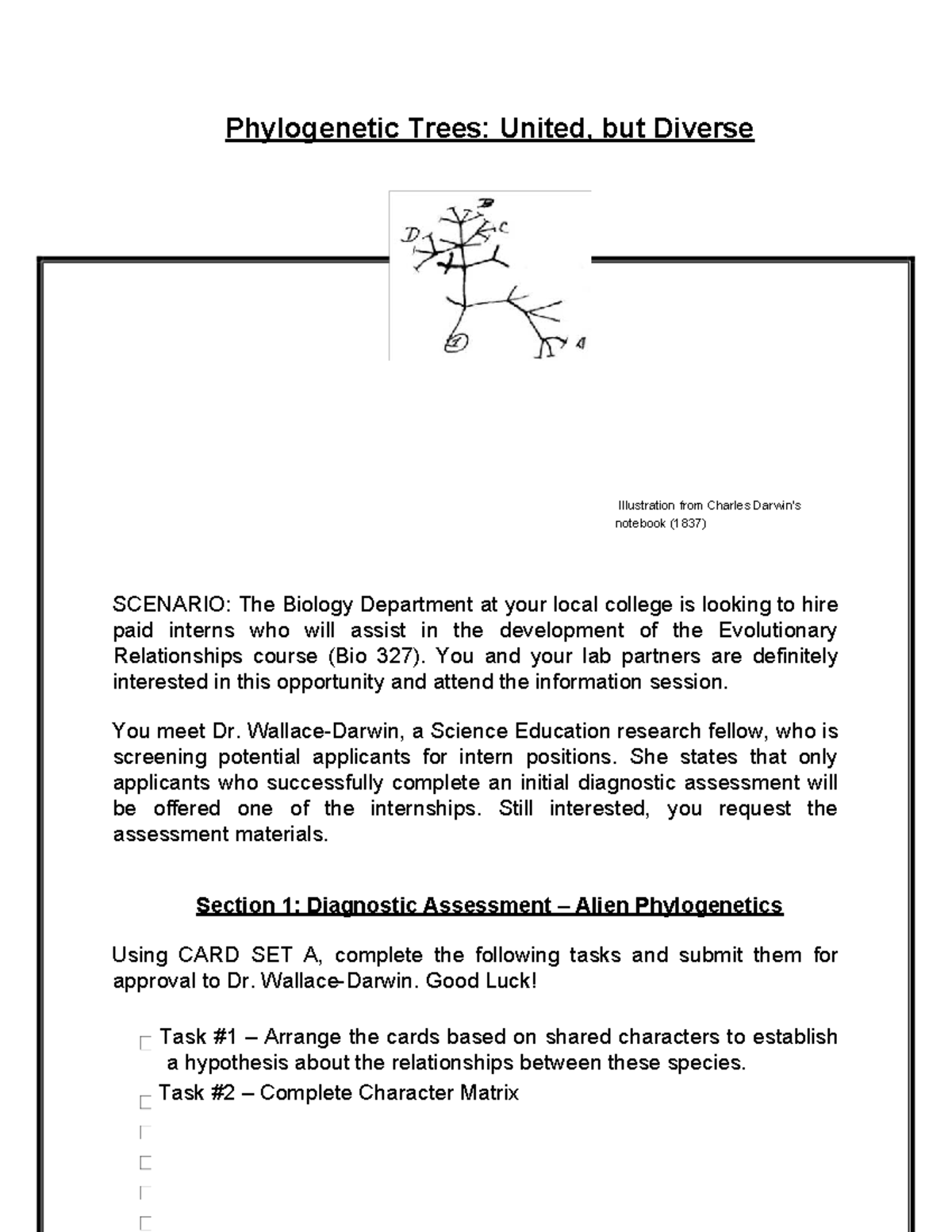 Bio 327: Phylogenetic Trees & Evolutionary Relationships Worksheet ...