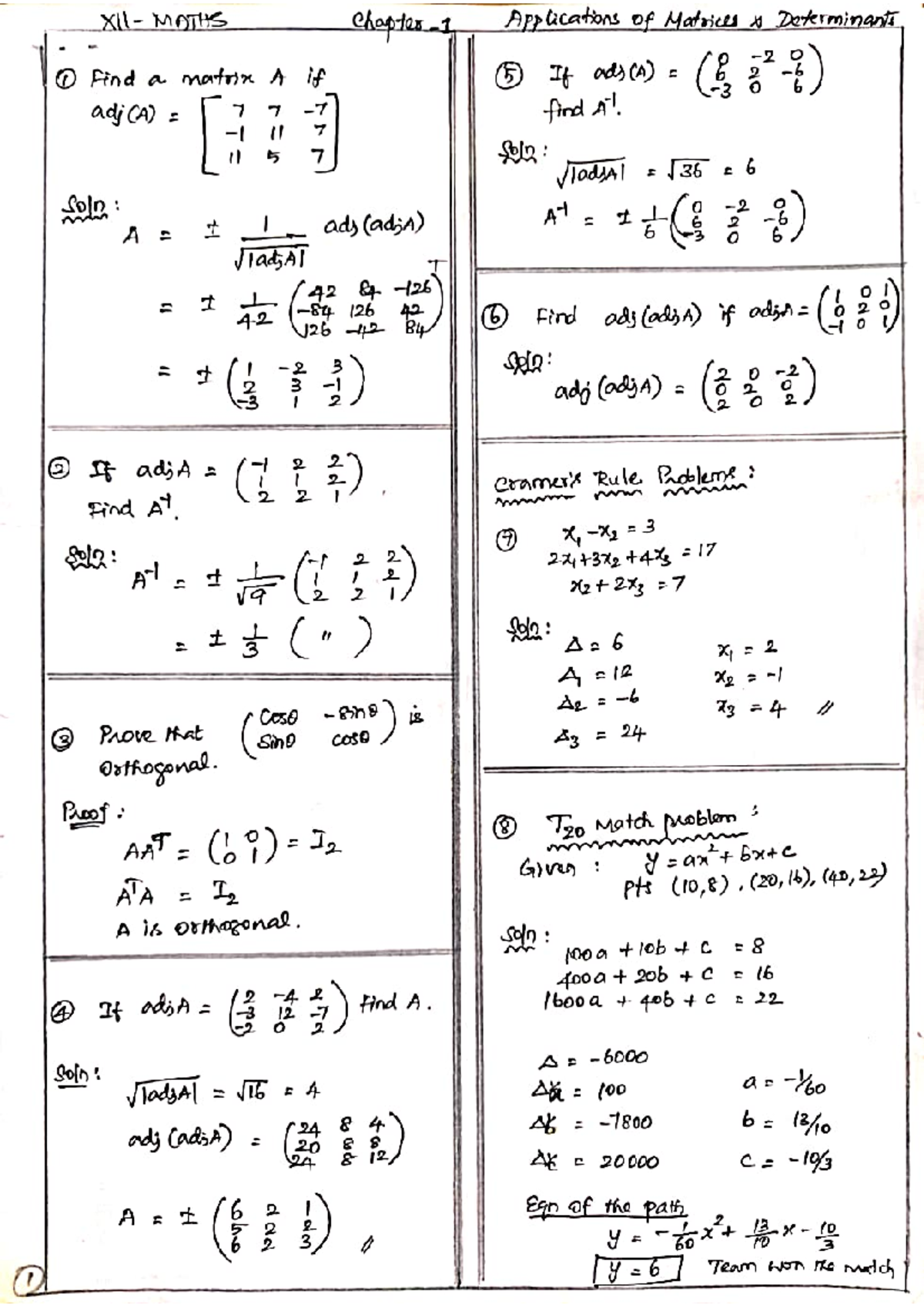 MATHS Chapter: Applications of Matrices & Determinants - Study Notes ...