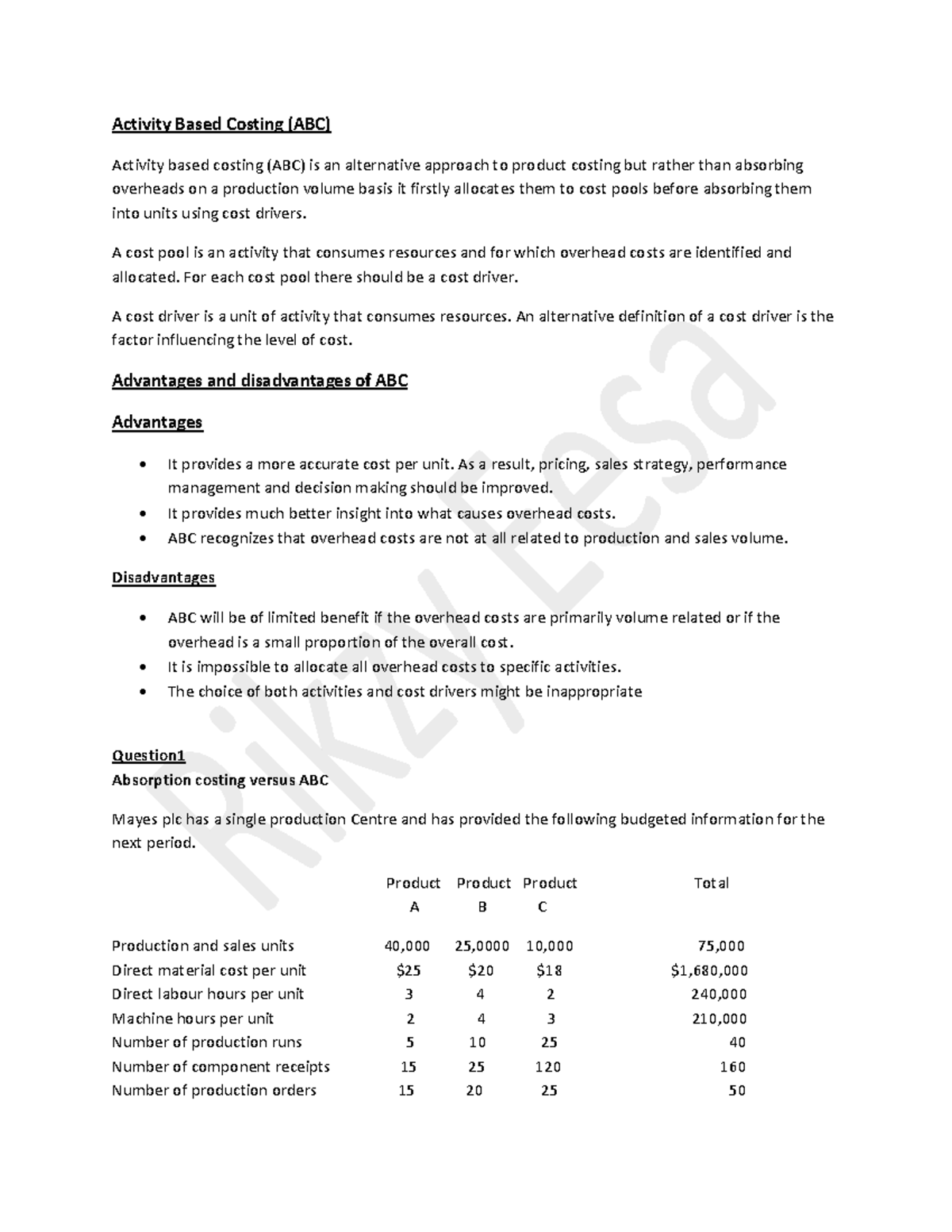ABC Method vs. Traditional Costing Analysis for Product Costs - Studocu
