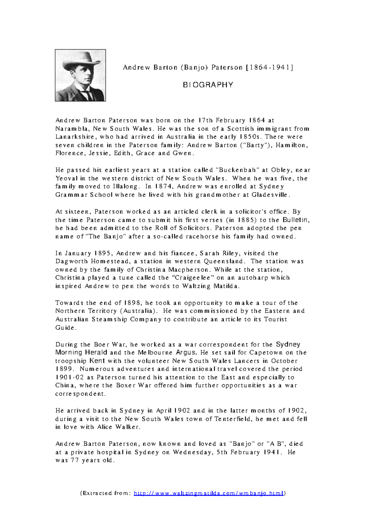 Andrew Barton Paterson Biography: Life of a Literary Icon - Studocu