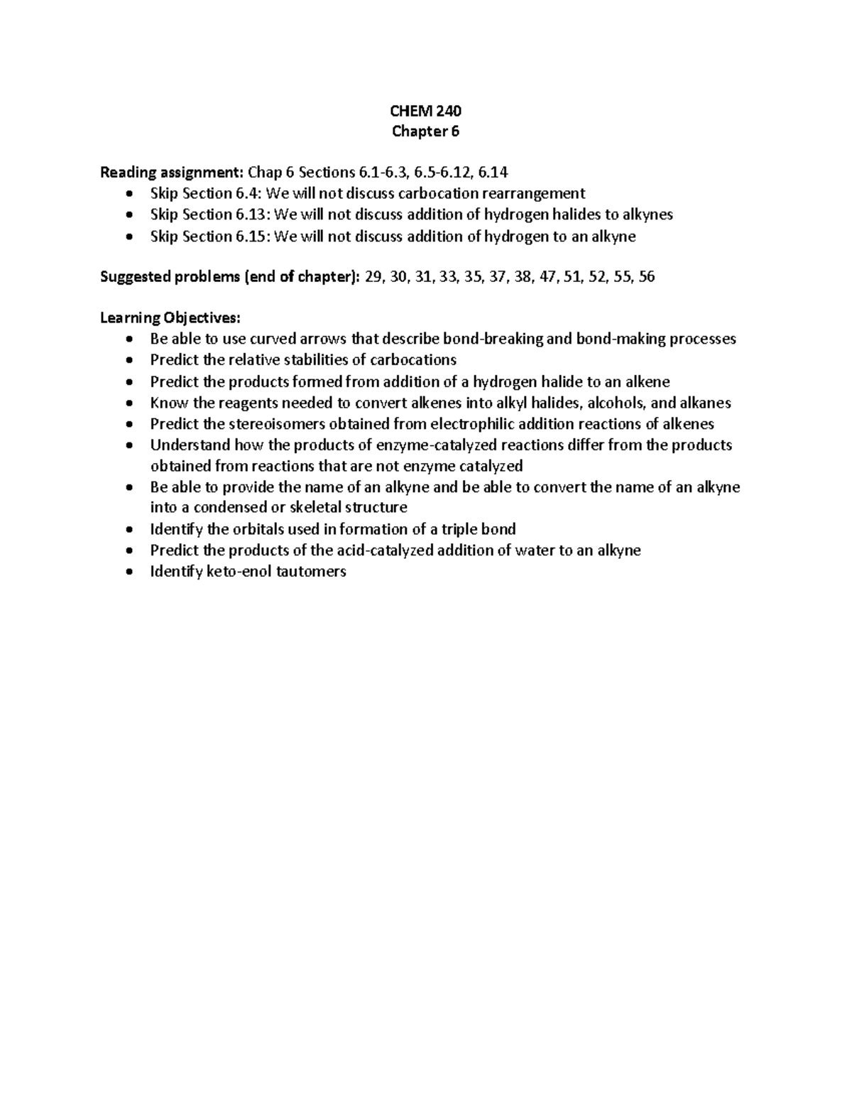CHEM 240 Chapter 6 Reading Assignment & Learning Goals - Studocu